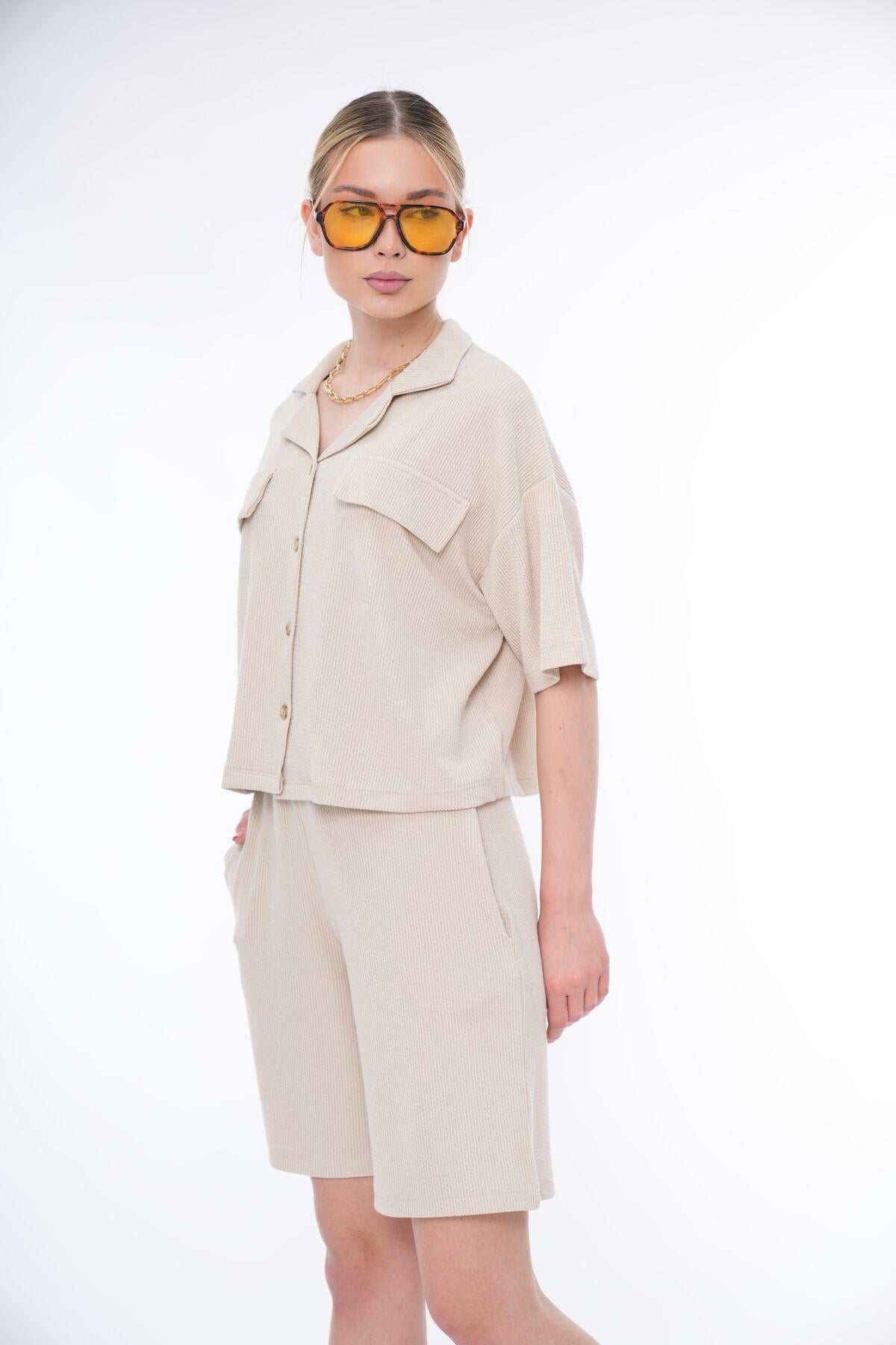 Basic Rahat Kalıp Crop Şort Takım 25044