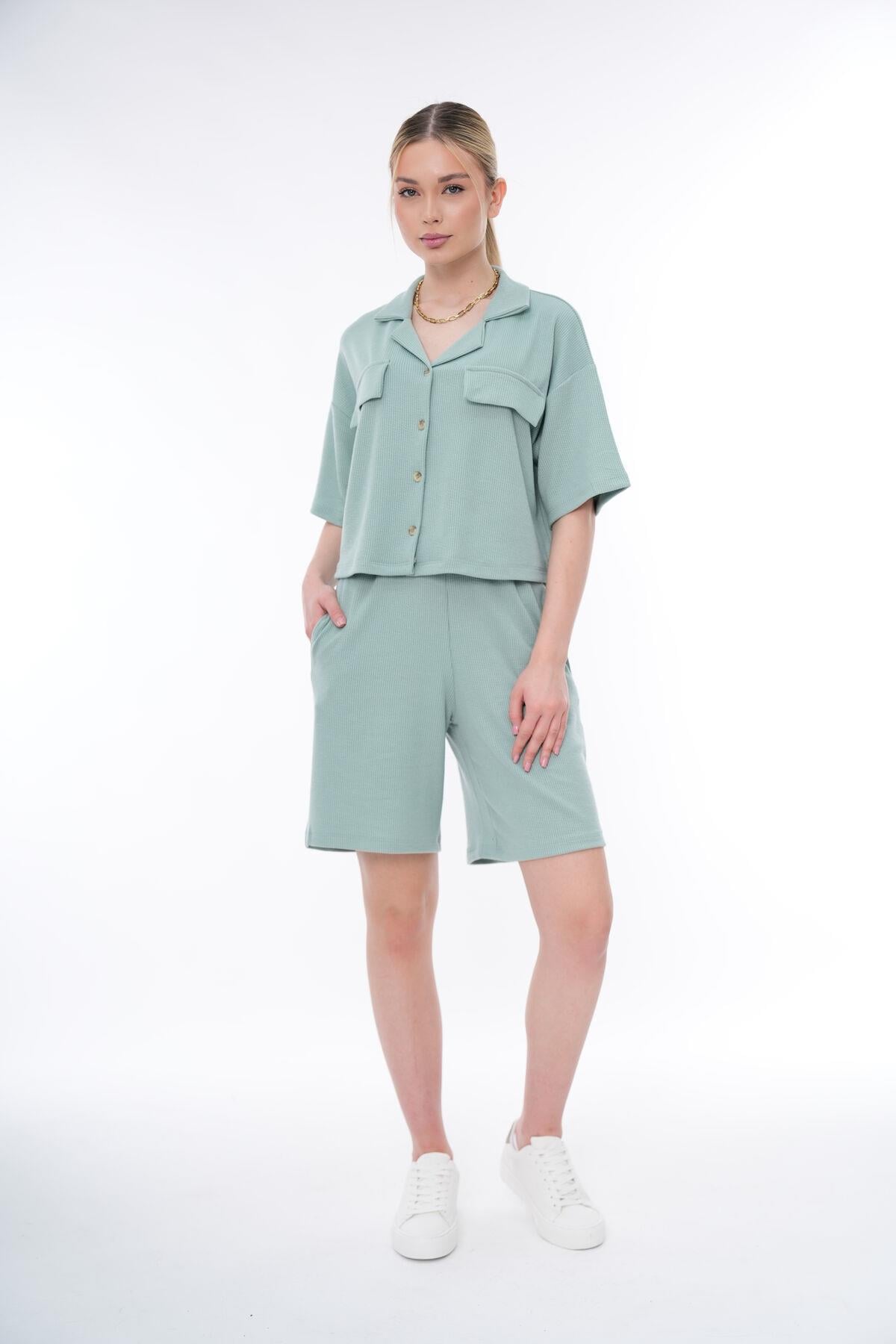 Basic Rahat Kalıp Crop Şort Takım 25044