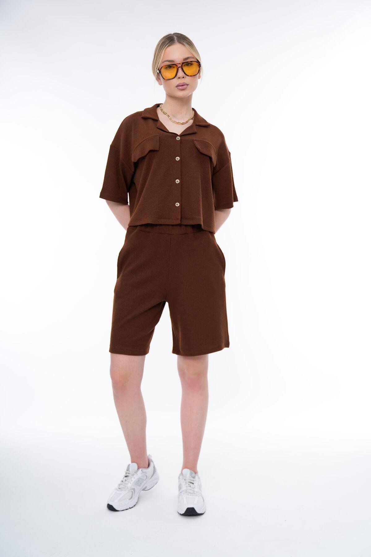 Basic Rahat Kalıp Crop Şort Takım 25044