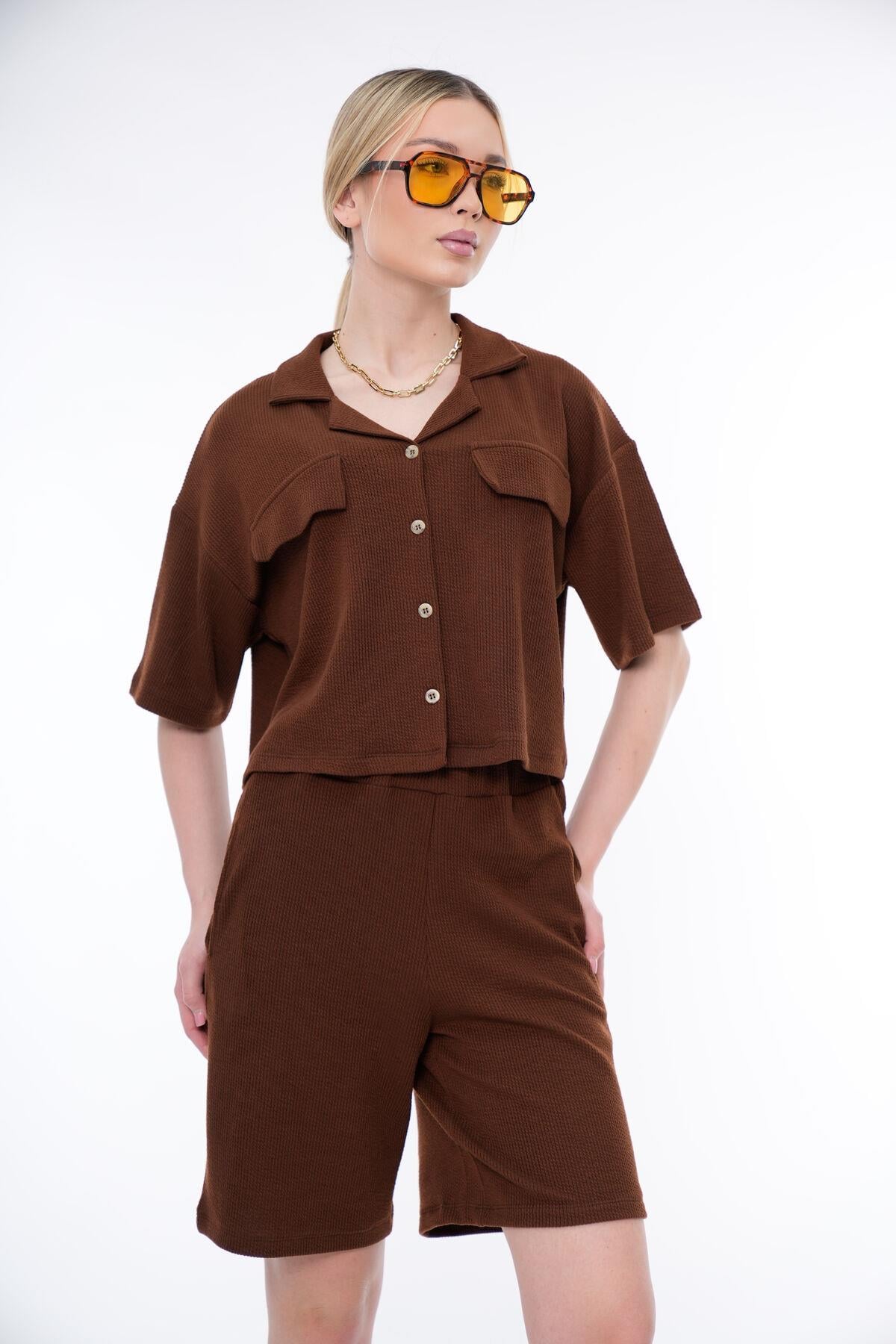 Basic Rahat Kalıp Crop Şort Takım 25044