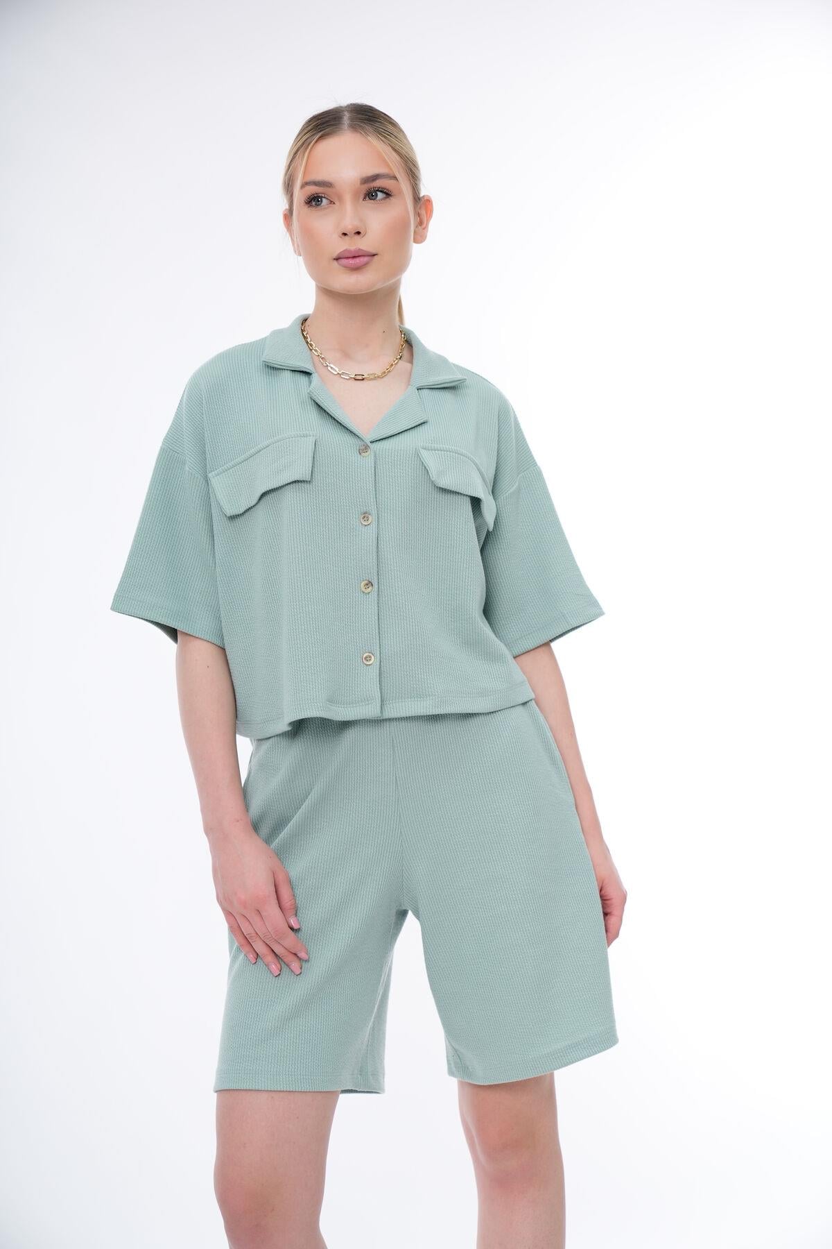Basic Rahat Kalıp Crop Şort Takım 25044