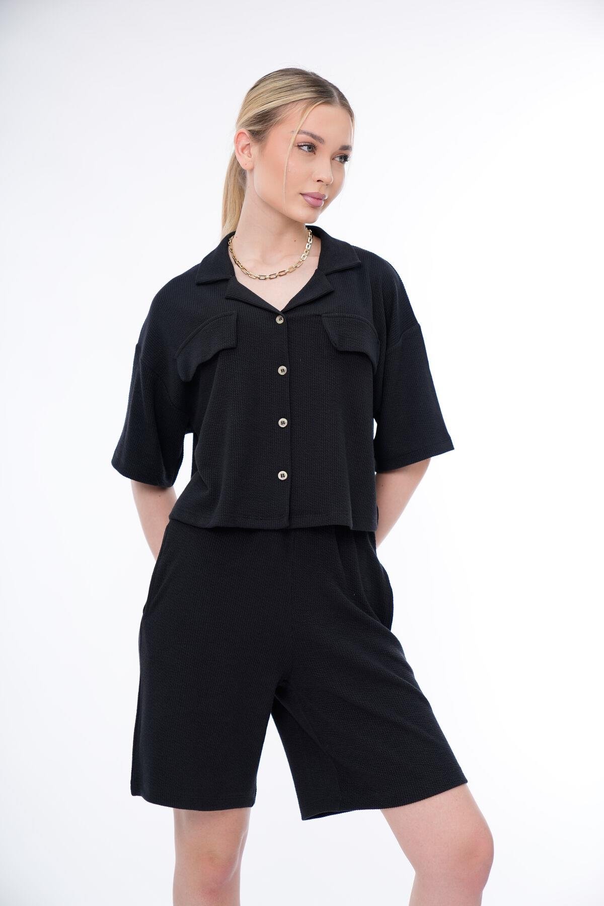 Basic Rahat Kalıp Crop Şort Takım 25044