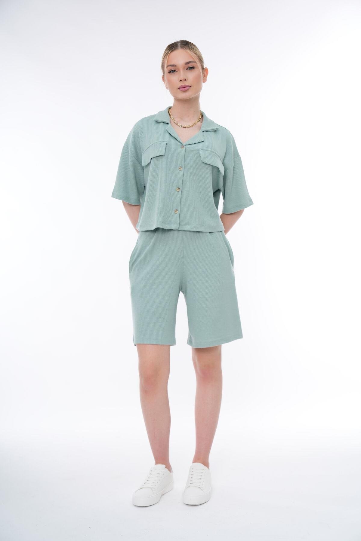 Basic Rahat Kalıp Crop Şort Takım 25044