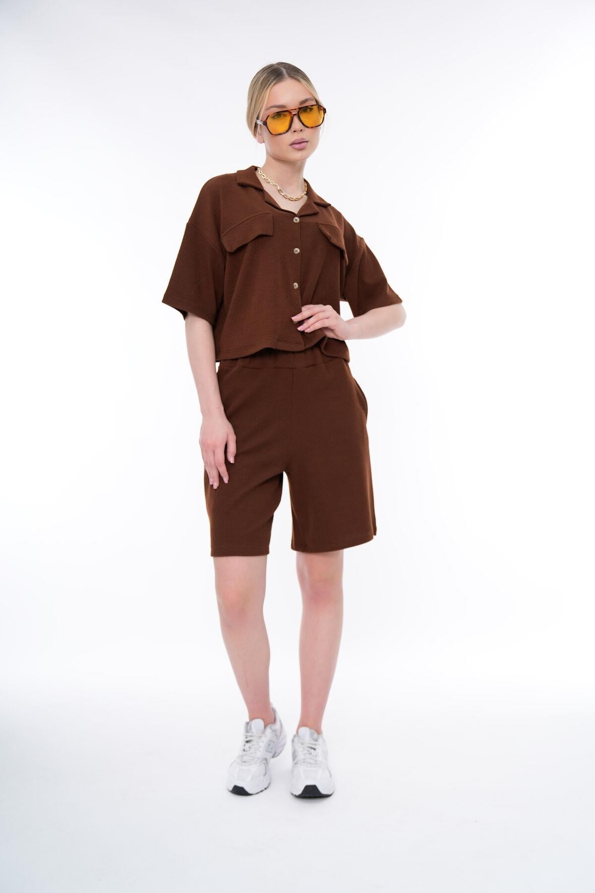 Basic Rahat Kalıp Crop Şort Takım 25044