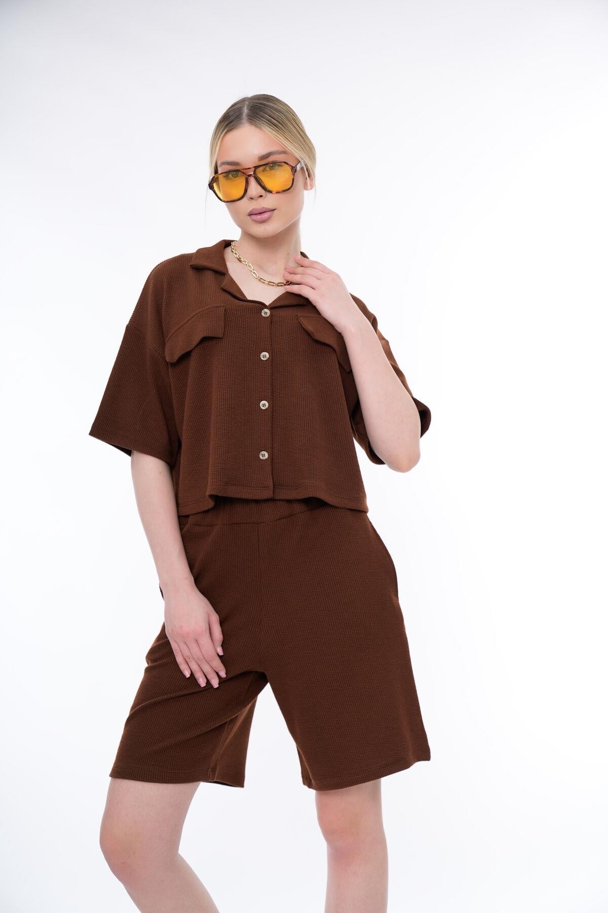 Basic Rahat Kalıp Crop Şort Takım 25044