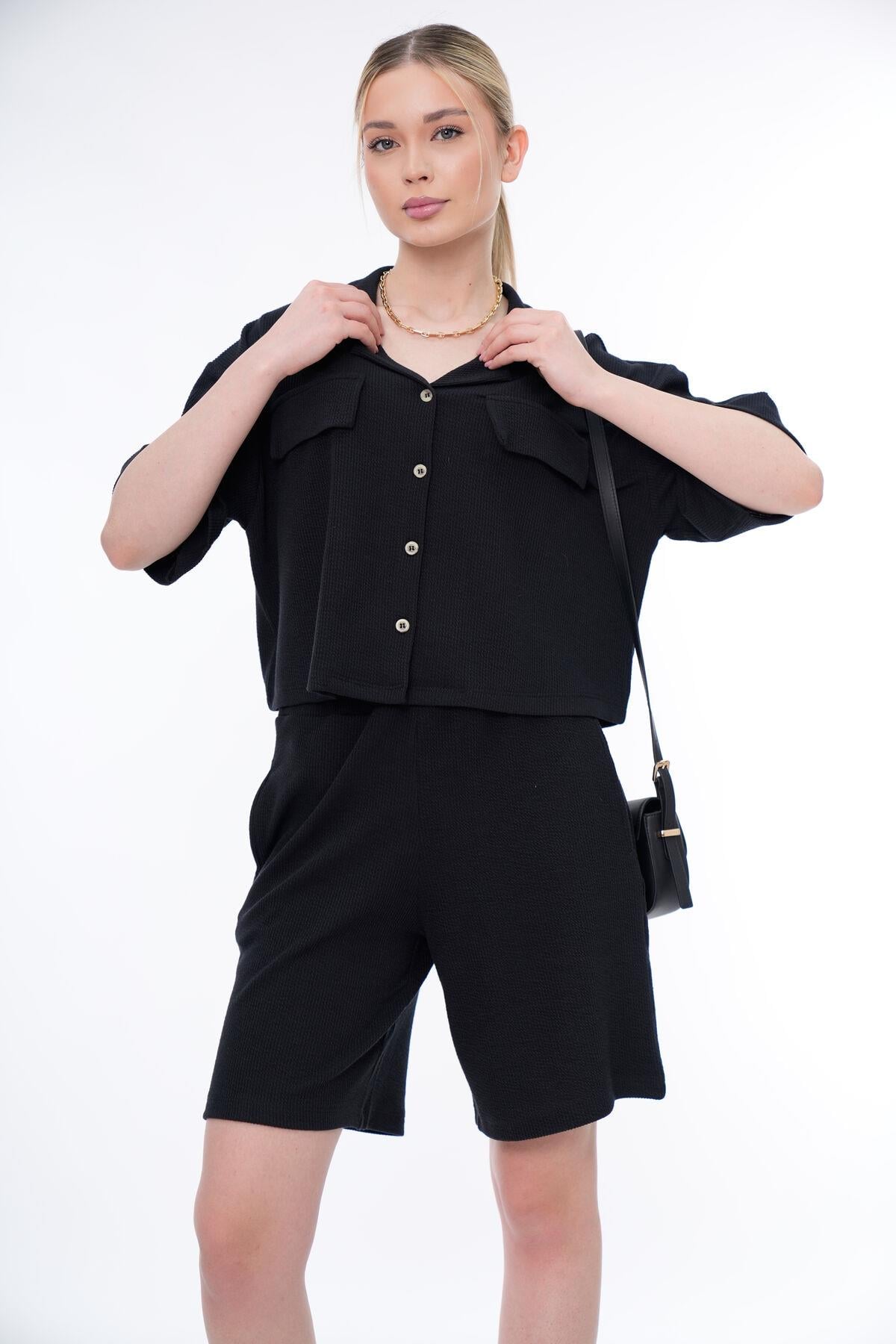 Basic Rahat Kalıp Crop Şort Takım 25044