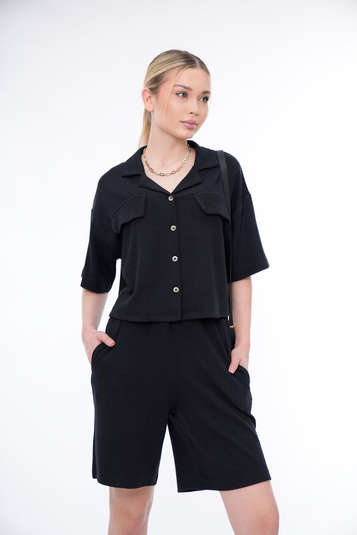 Basic Rahat Kalıp Crop Şort Takım 25044