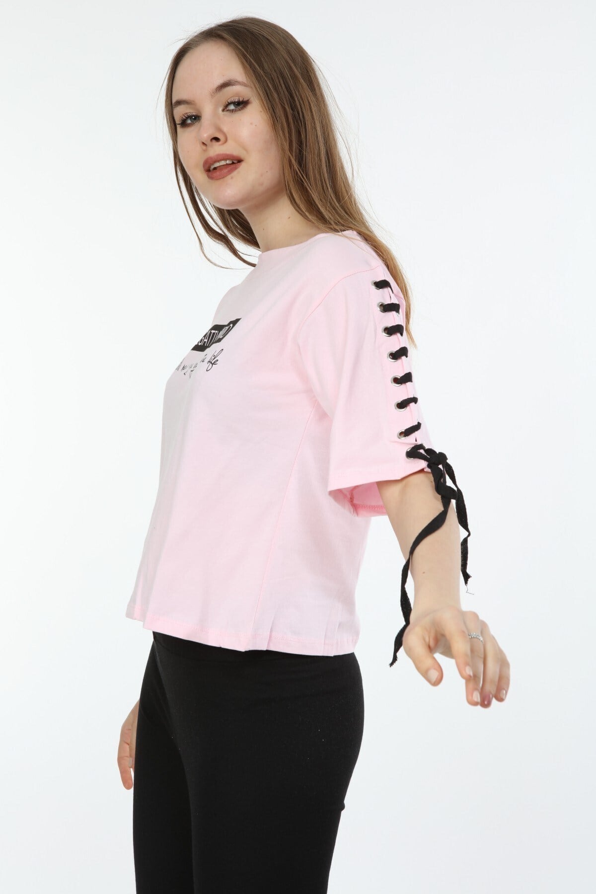 Kadın Baskılı Pudra T-shirt 20028