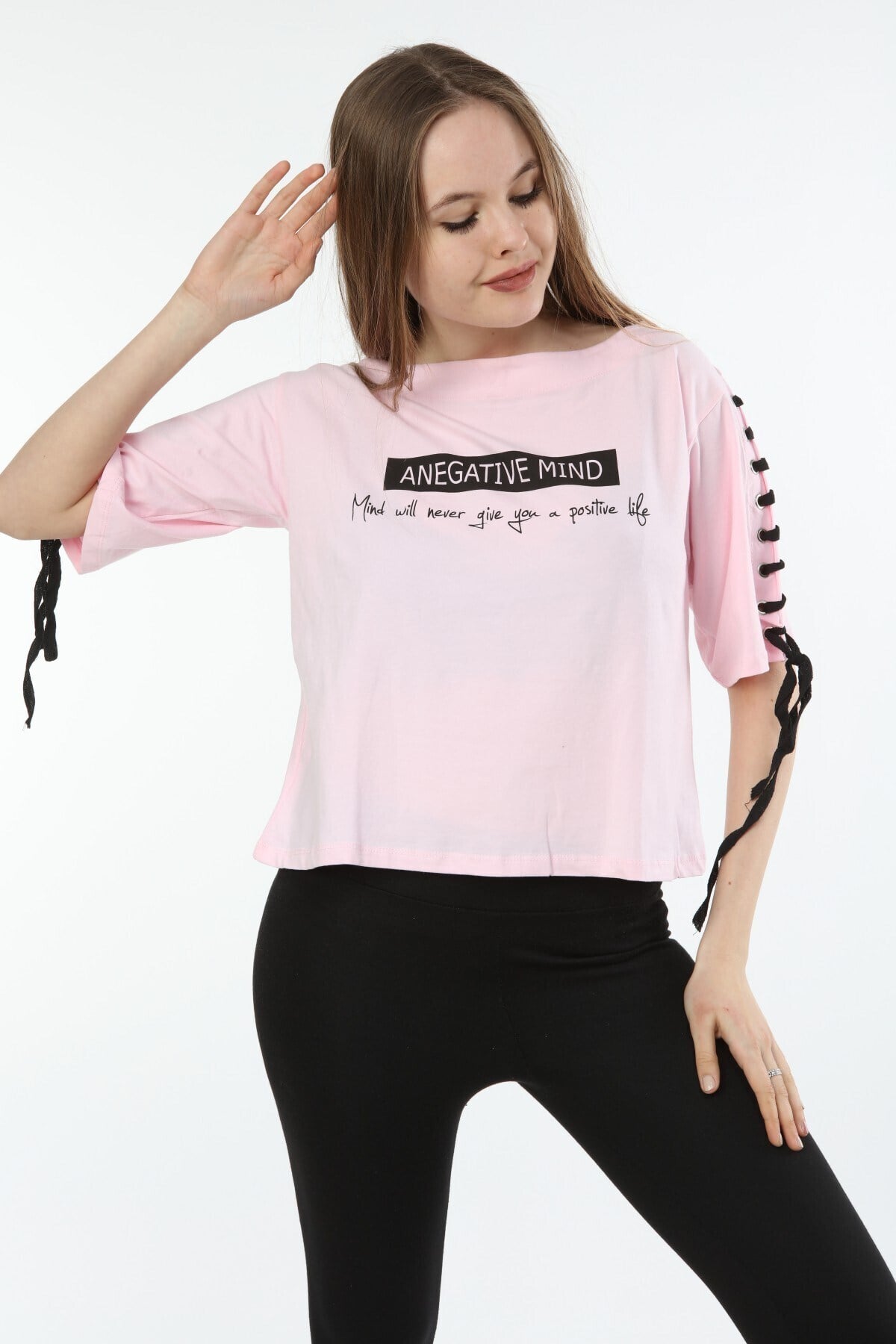 Kadın Baskılı Pudra T-shirt 20028