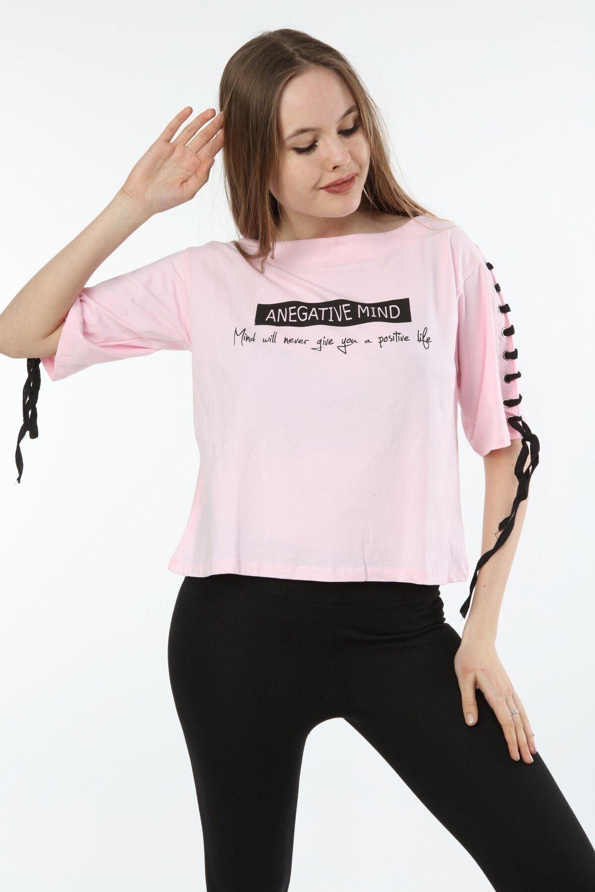Kadın Baskılı Pudra T-shirt 20028
