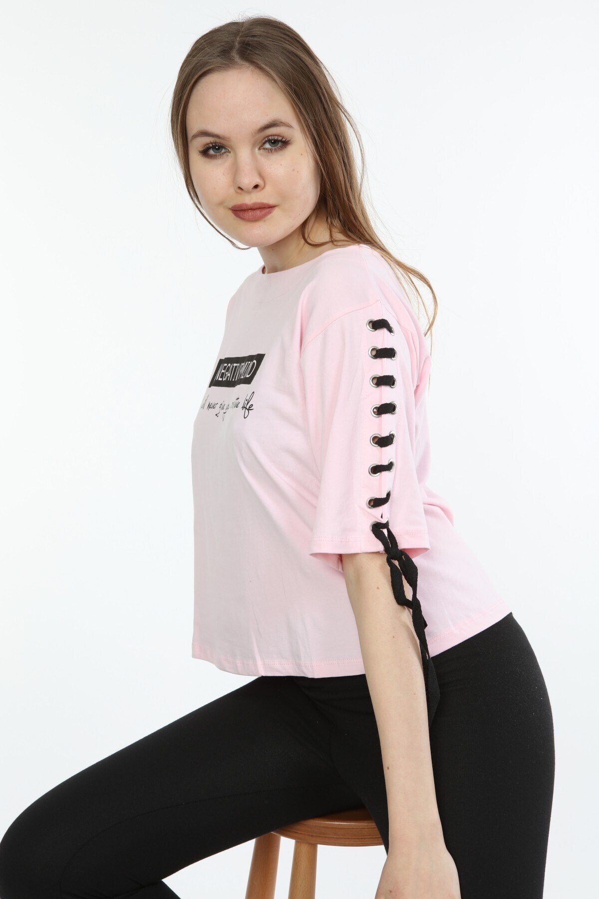 Kadın Baskılı Pudra T-shirt 20028