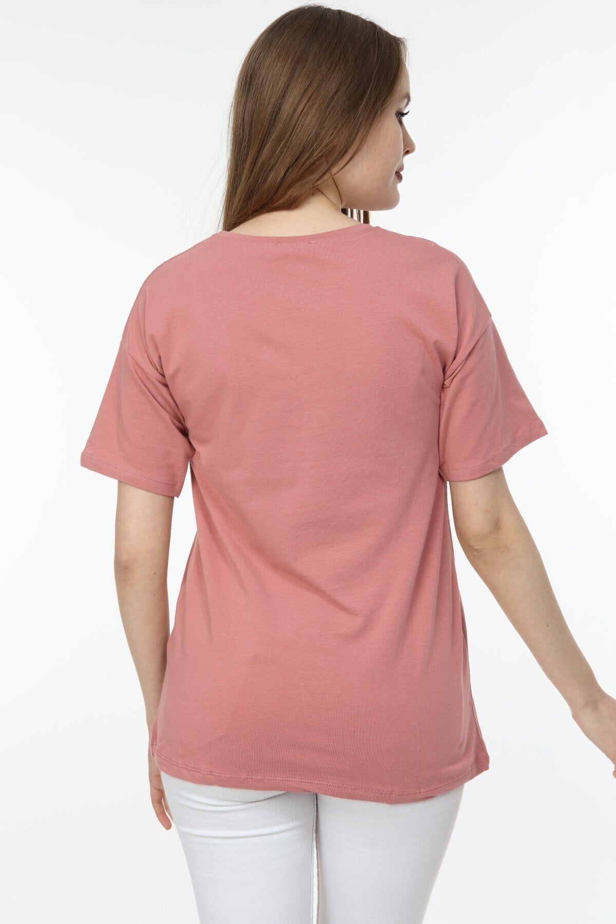Kadın Bazaar Baskılı Gül Kurusu T-shirt 20093