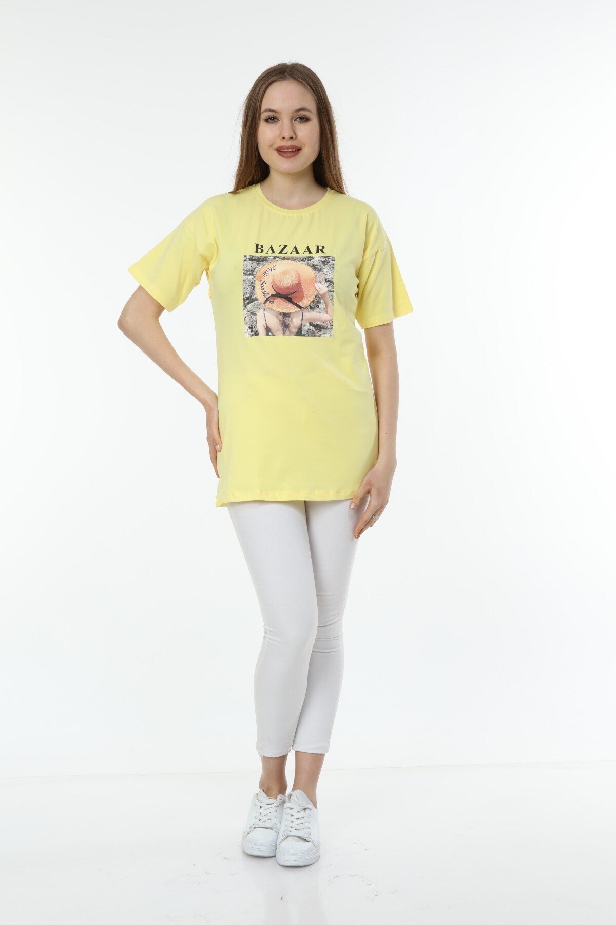 Kadın Bazaar Baskılı Sarı T-shirt 20093