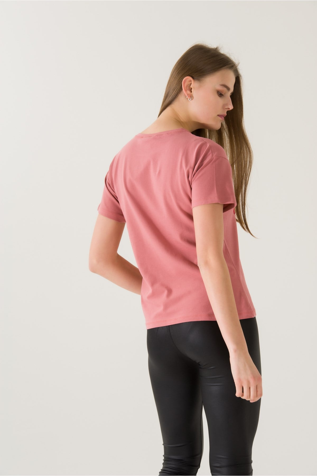 Kadın Blonde Baskılı Gül Kurusu T-shirt 21005
