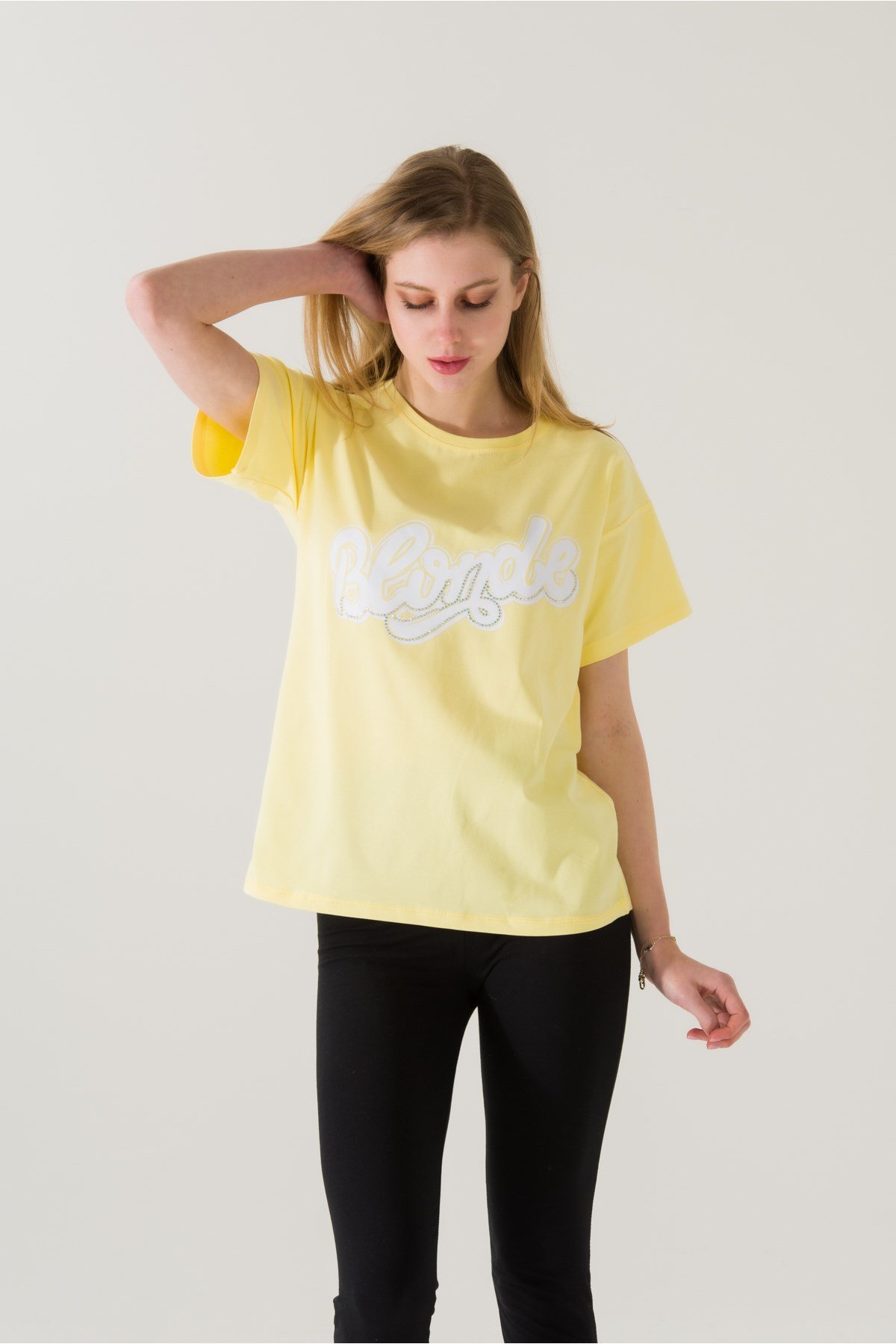 Kadın Blonde Baskılı Sarı T-shirt 21005