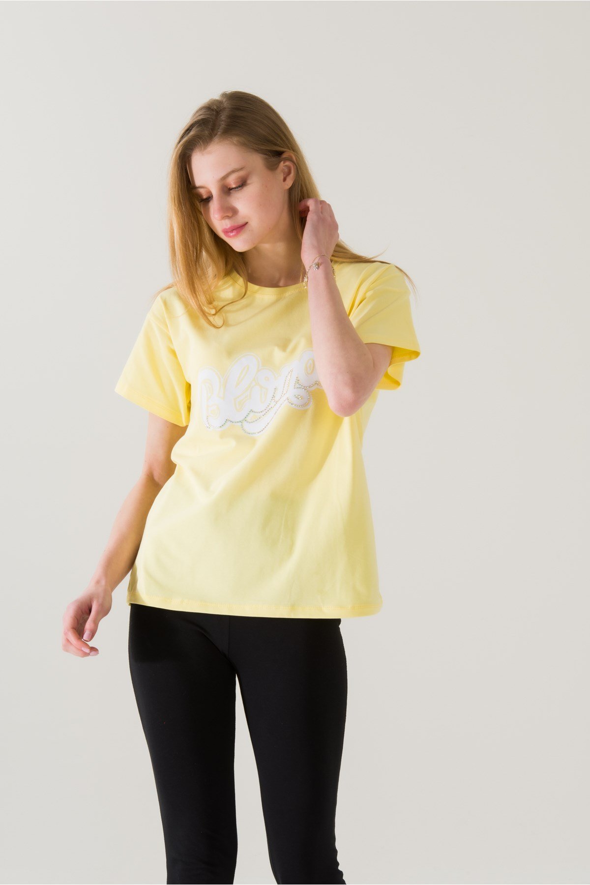 Kadın Blonde Baskılı Sarı T-shirt 21005