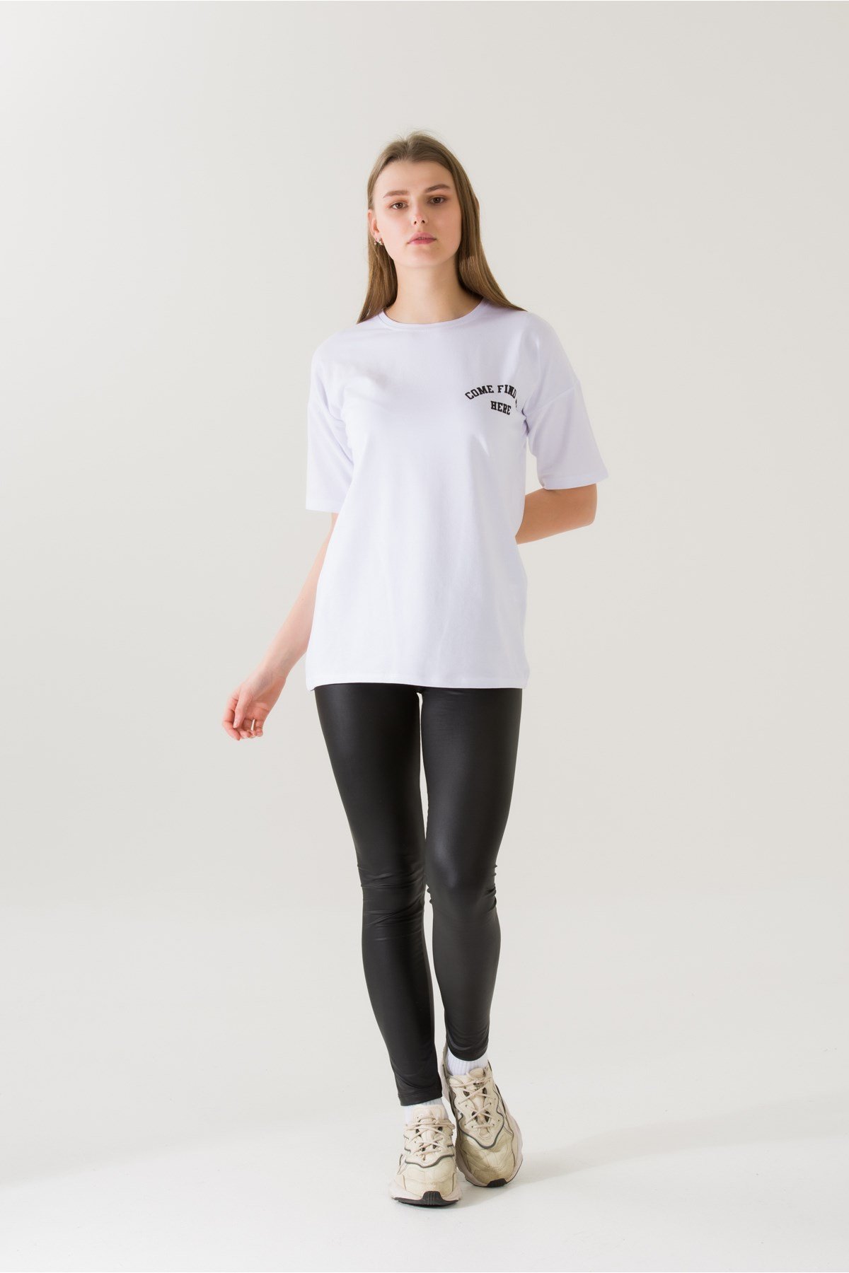 Kadın Come Find Beyaz Baskılı T-shirt 21014 Beyaz