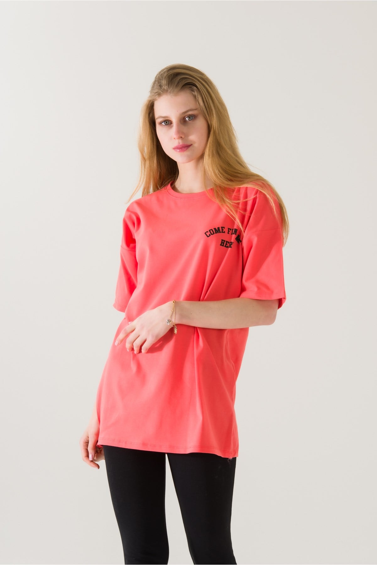 Kadın Come Find Fuşya Baskılı T-shirt 21014 Fuşya