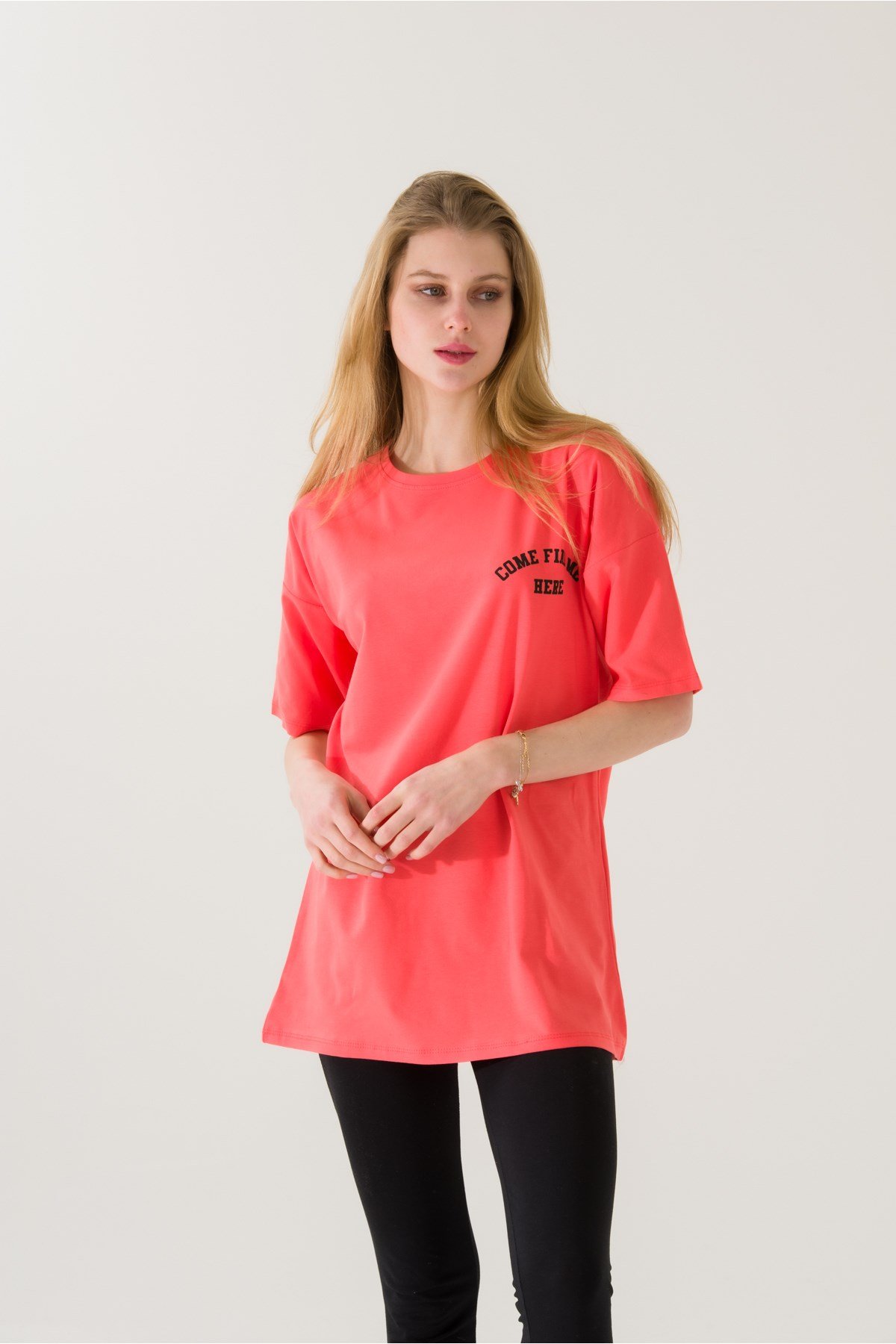 Kadın Come Find Fuşya Baskılı T-shirt 21014 Fuşya