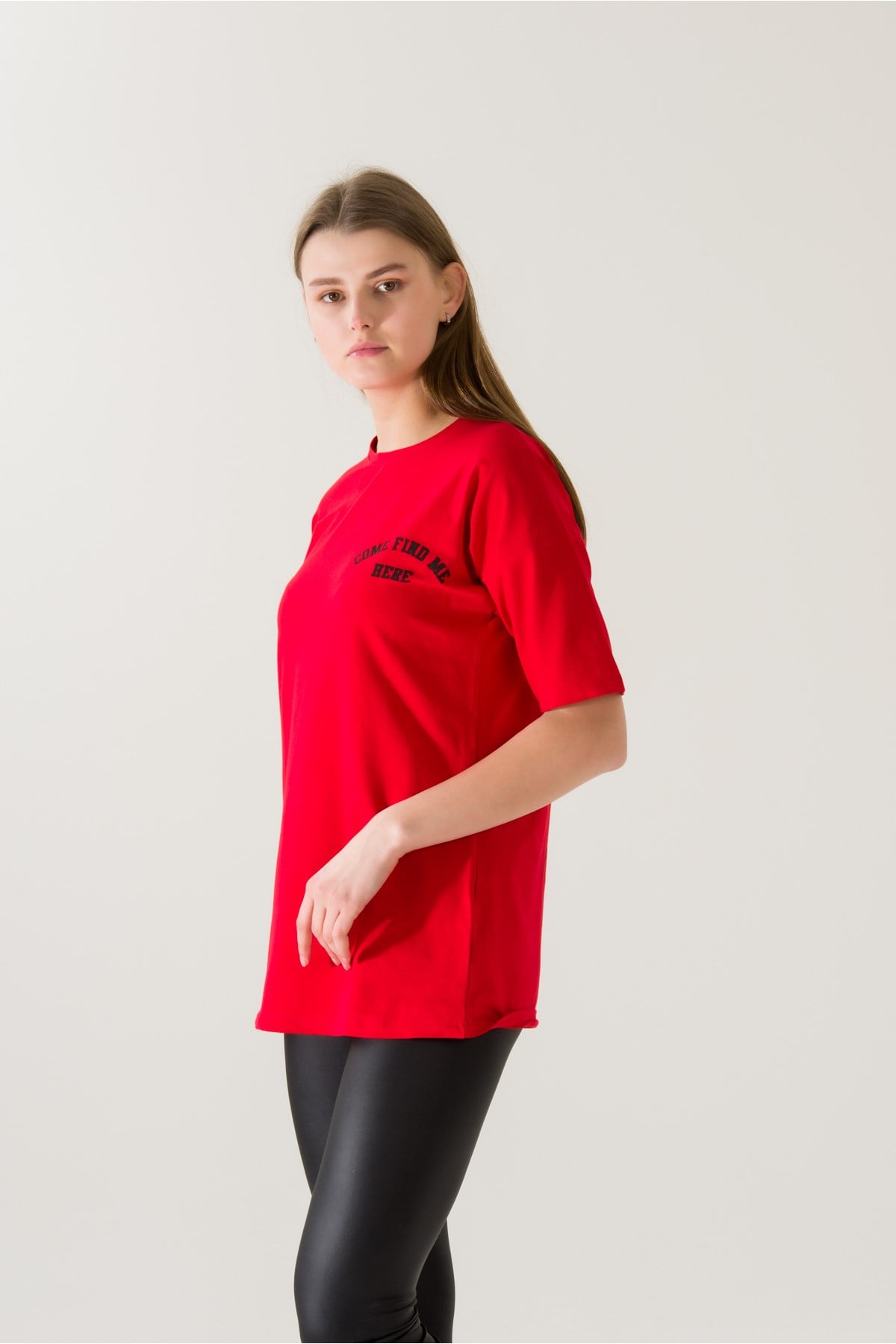 Kadın Come Find Kırmızı Baskılı T-shirt 21014 Kırmızı