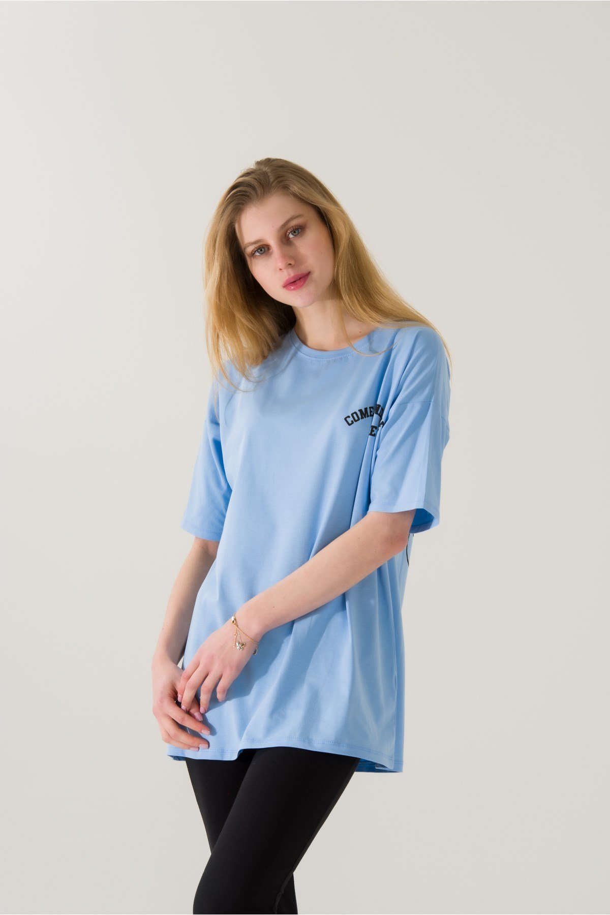 Kadın Come Find Mavi Baskılı T-shirt 21014 Mavi