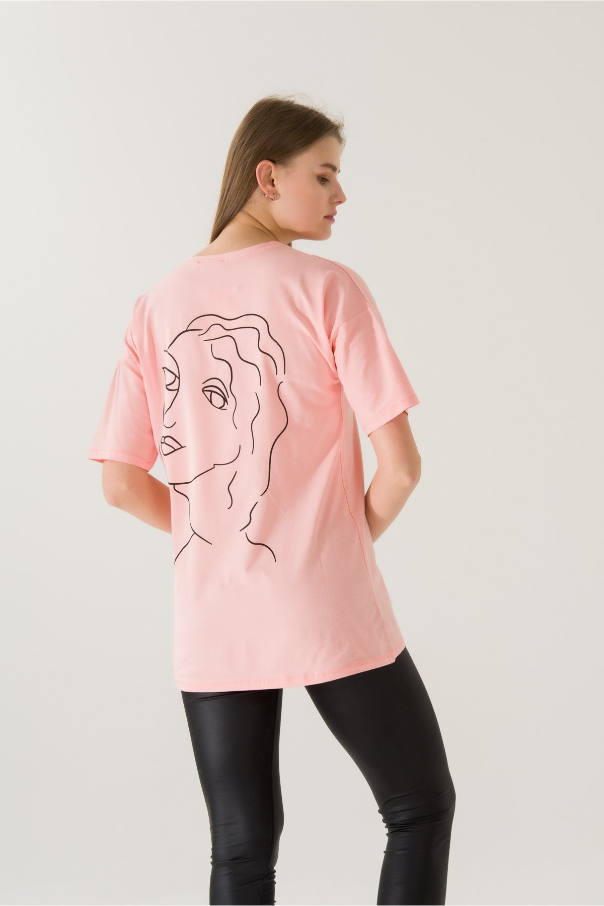 Kadın Come Find Pudra Baskılı T-shirt 21014 Pudra