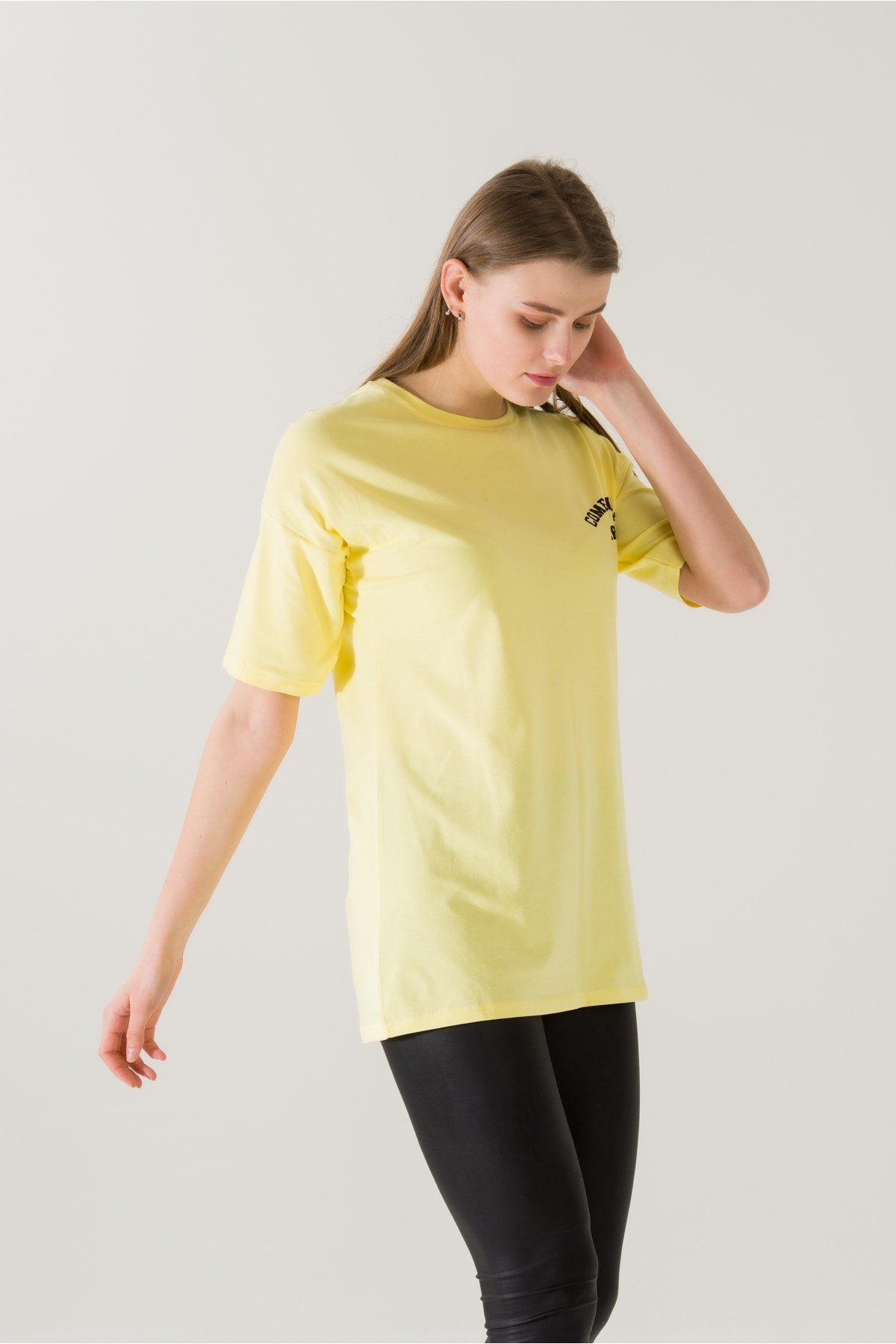 Kadın Come Find Sarı Baskılı T-shirt 21014 Sarı
