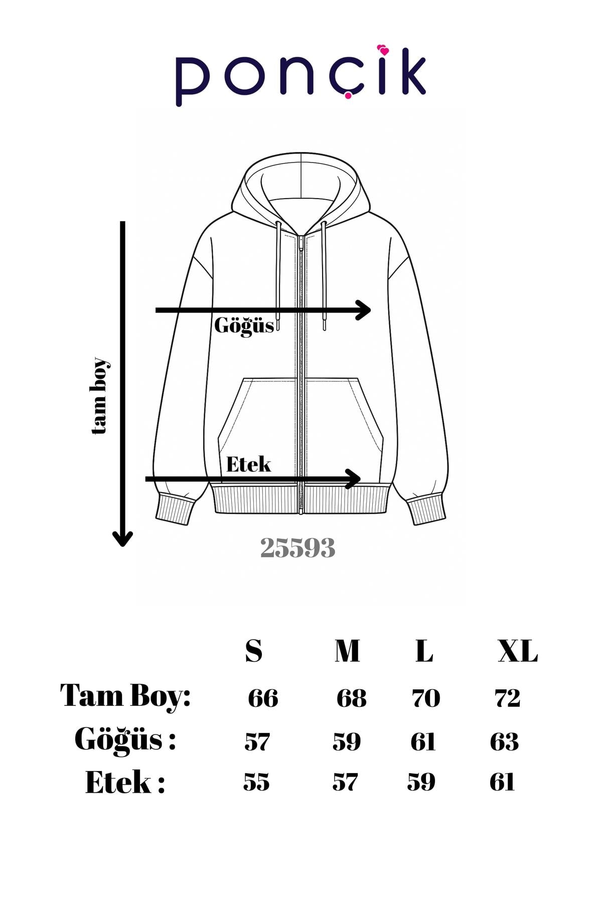 KADIN KAPŞONLU FERMUARLI OVERSİZE SWEAT 3 İPLİK ŞARDONLU 25593