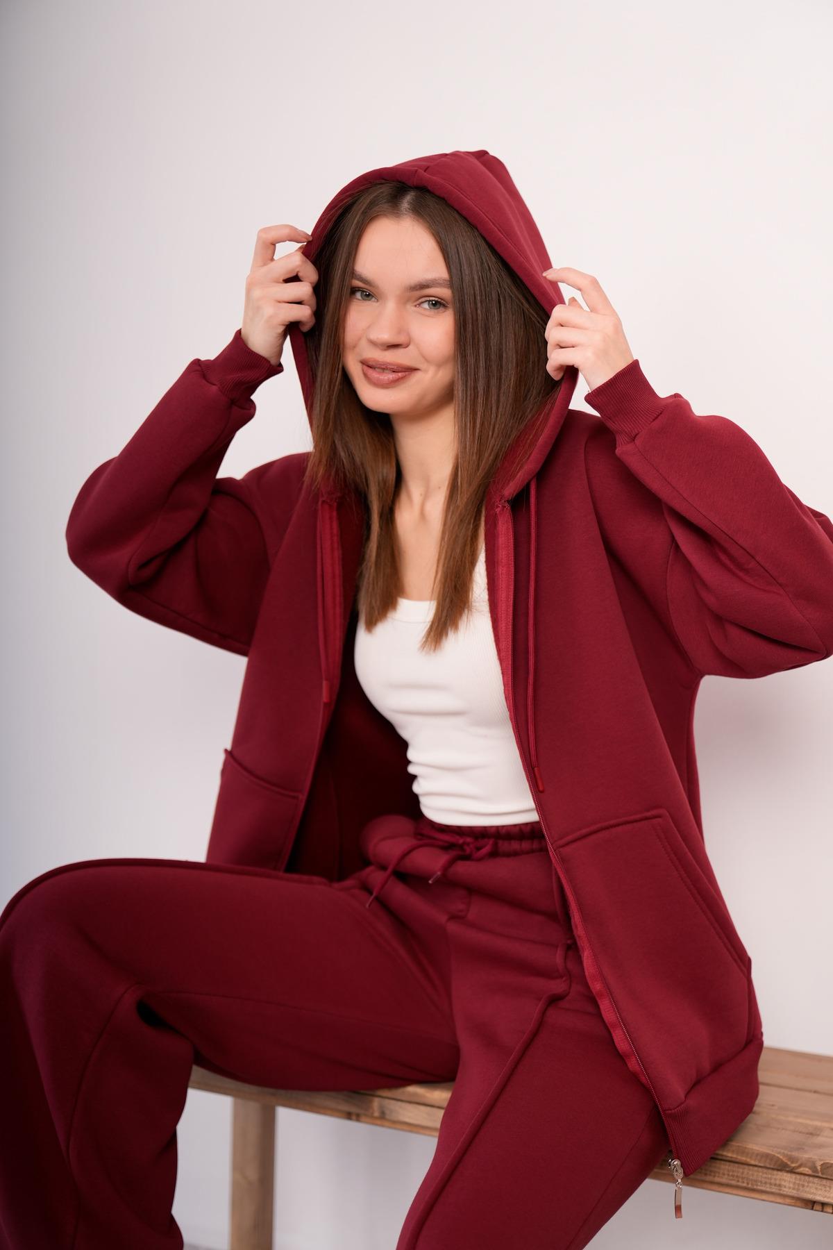KADIN KAPŞONLU FERMUARLI OVERSİZE SWEAT 3 İPLİK ŞARDONLU 25593