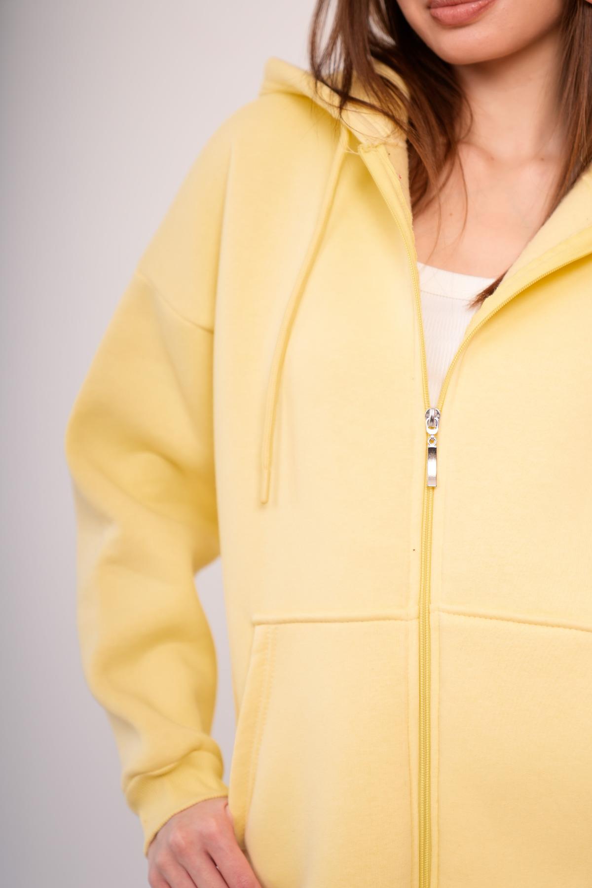KADIN KAPŞONLU FERMUARLI OVERSİZE SWEAT 3 İPLİK ŞARDONLU 25593