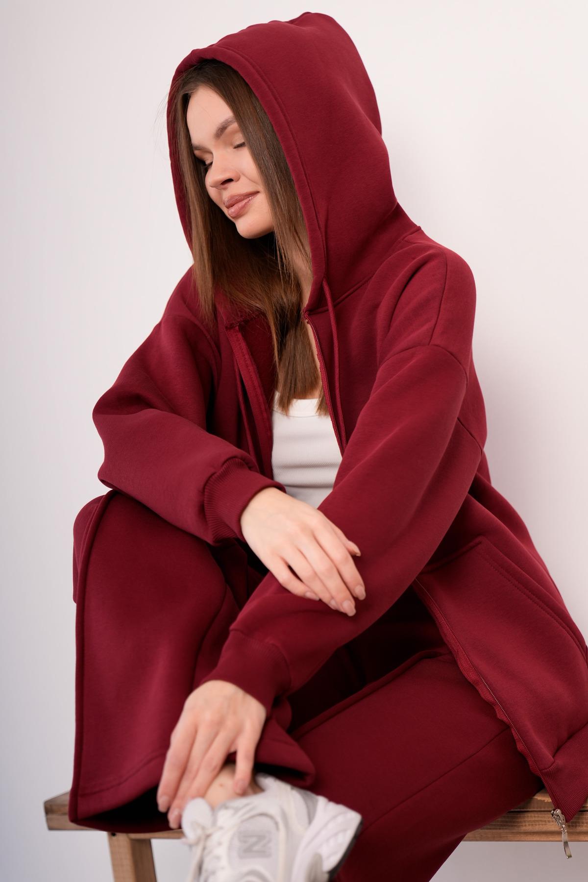 KADIN KAPŞONLU FERMUARLI OVERSİZE SWEAT 3 İPLİK ŞARDONLU 25593