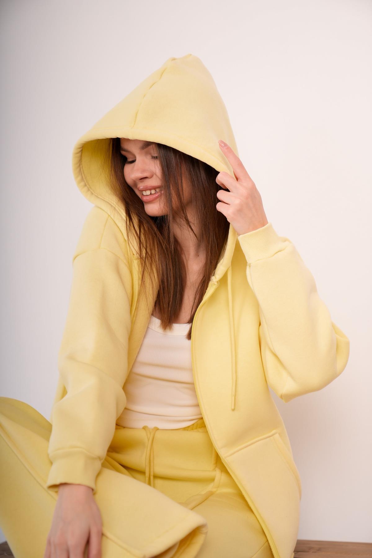 KADIN KAPŞONLU FERMUARLI OVERSİZE SWEAT 3 İPLİK ŞARDONLU 25593