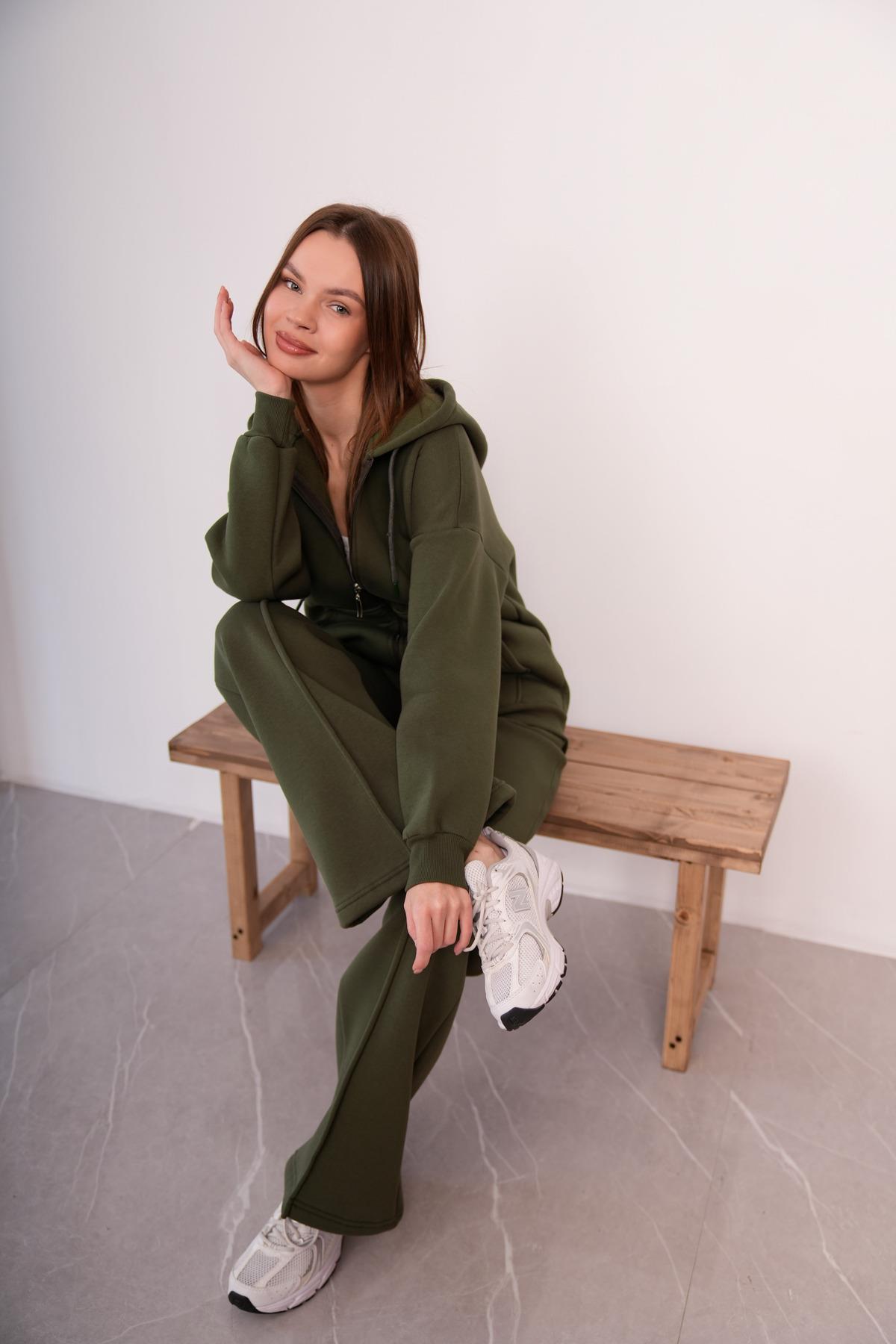 KADIN KAPŞONLU FERMUARLI OVERSİZE SWEAT 3 İPLİK ŞARDONLU 25593