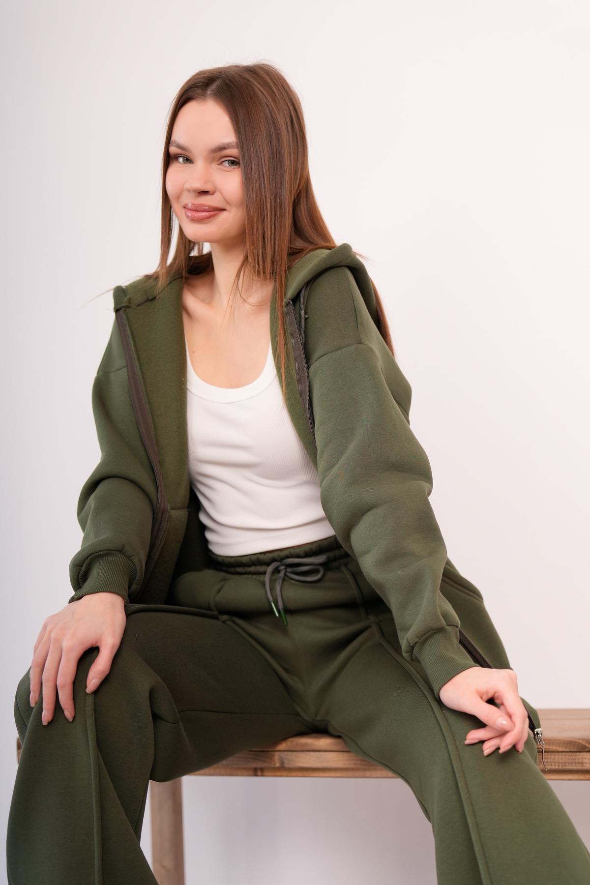 KADIN KAPŞONLU FERMUARLI OVERSİZE SWEAT 3 İPLİK ŞARDONLU 25593