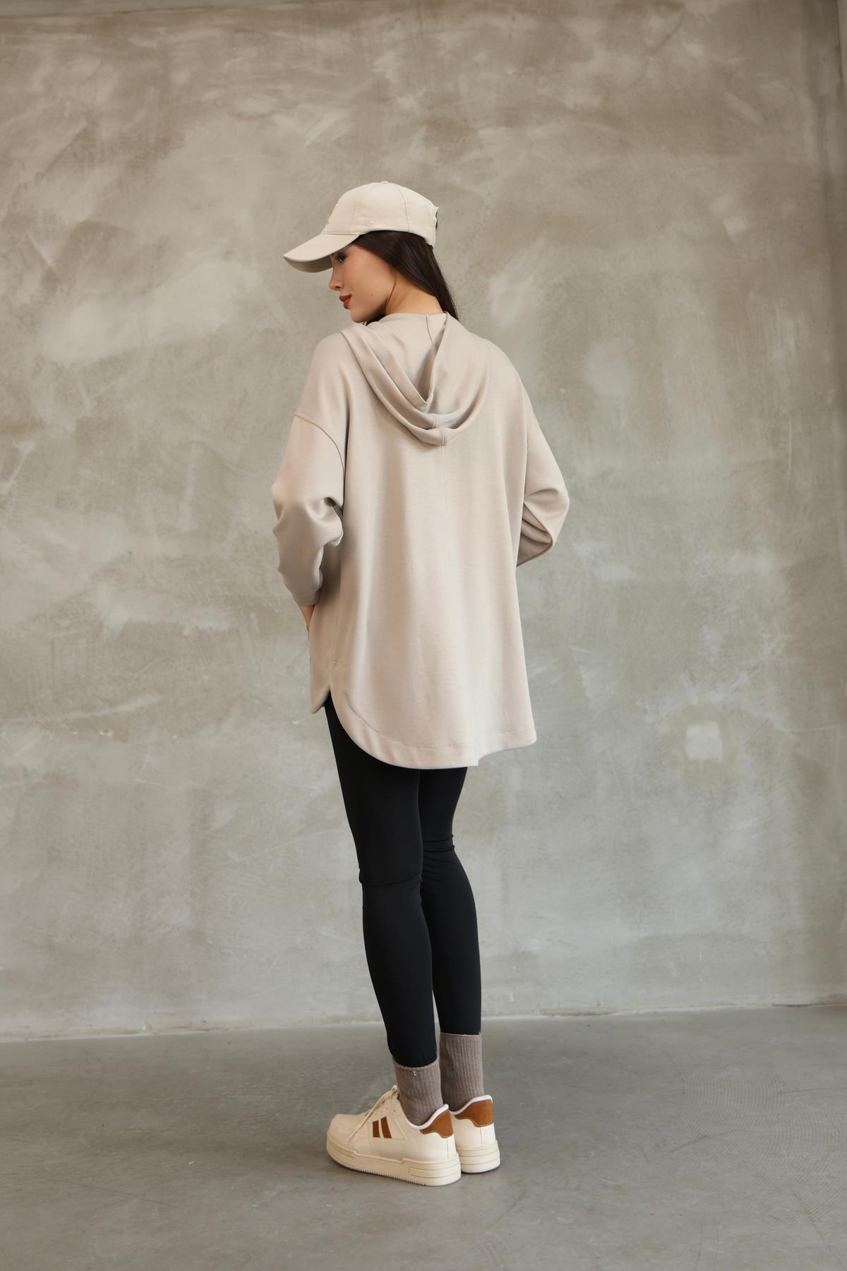 Kadın Kapüşonlu Fermuarlı Oversize Sweatshirt 25518