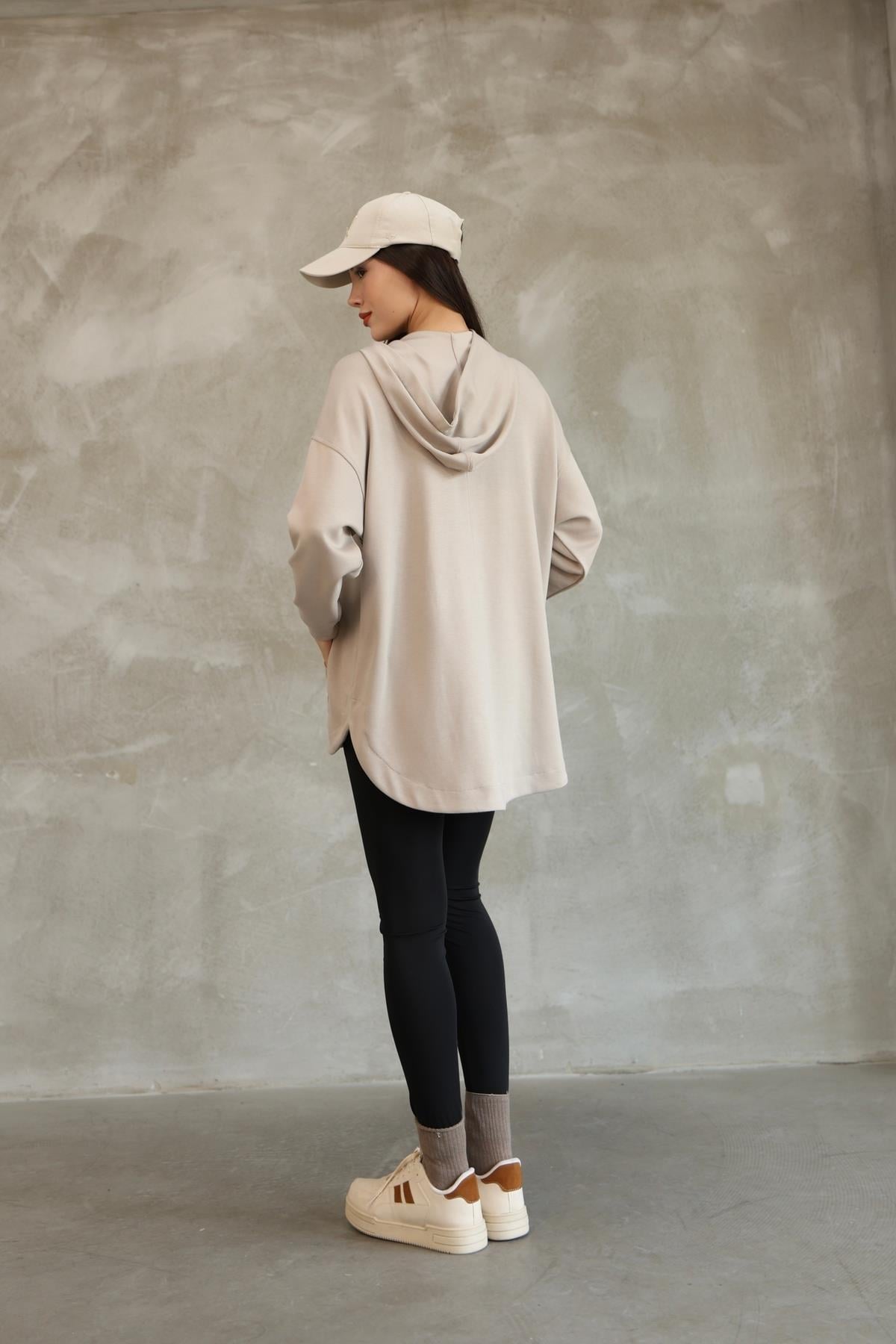 Kadın Kapüşonlu Fermuarlı Oversize Sweatshirt 25518