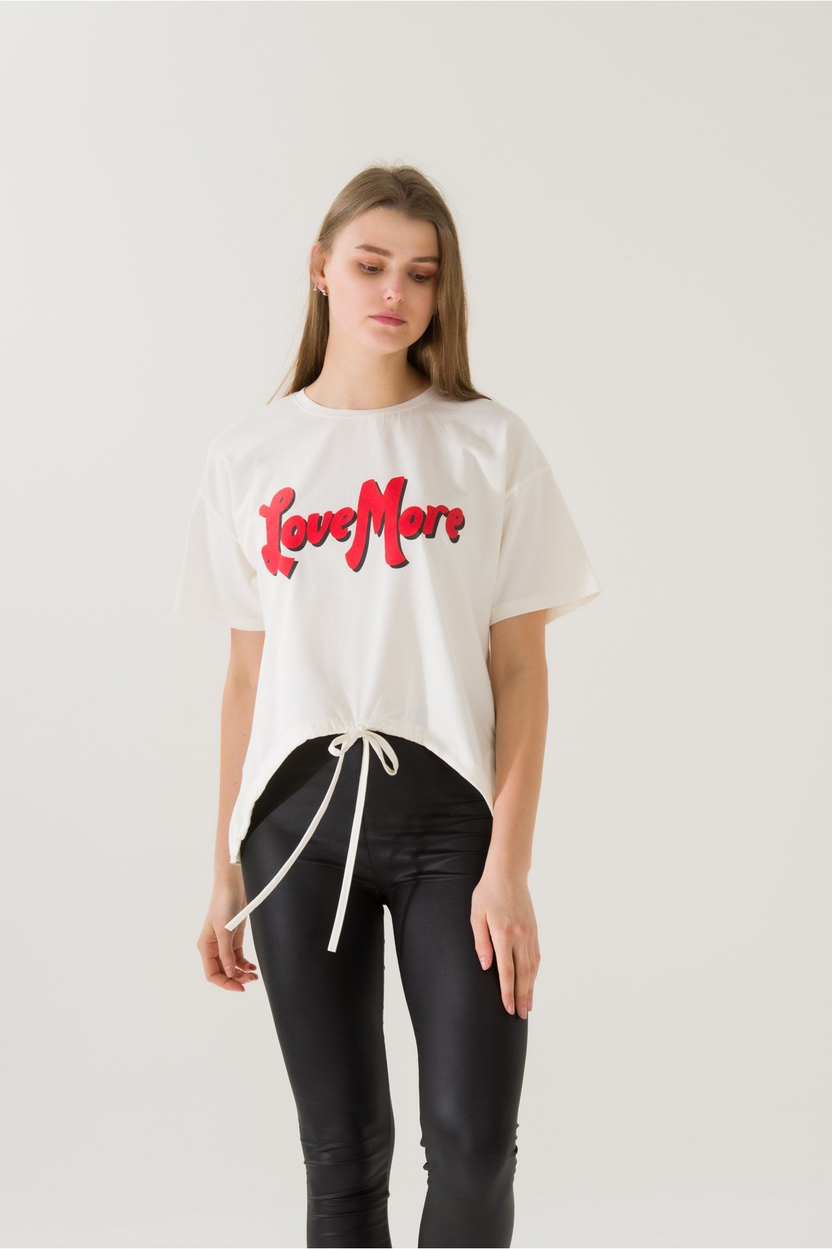 Kadın Love More Beyaz Baskılı T-shirt 21010