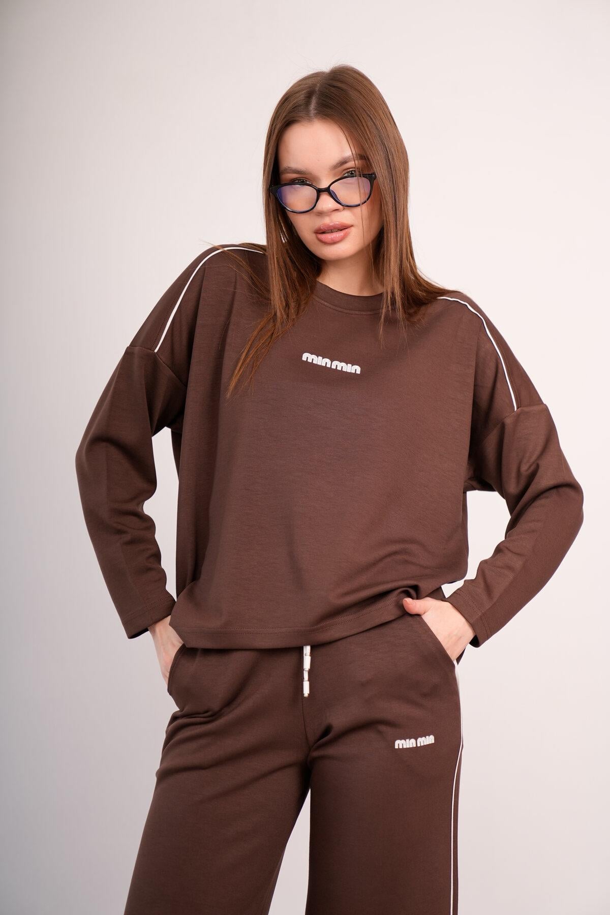 Kadın Modal Kumaş Oversize Rahat İkili Takım – Sweat & Wide Leg Alt 25545