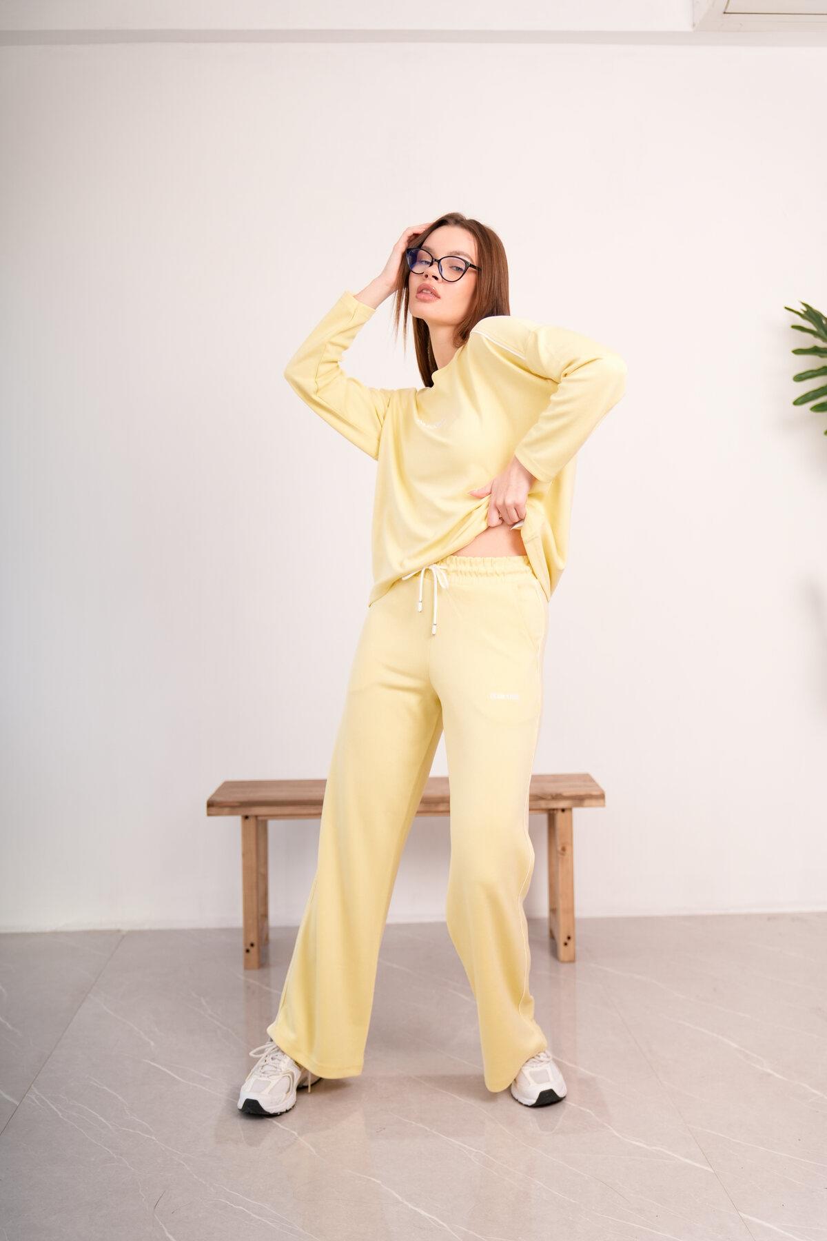 Kadın Modal Kumaş Oversize Rahat İkili Takım – Sweat & Wide Leg Alt 25545