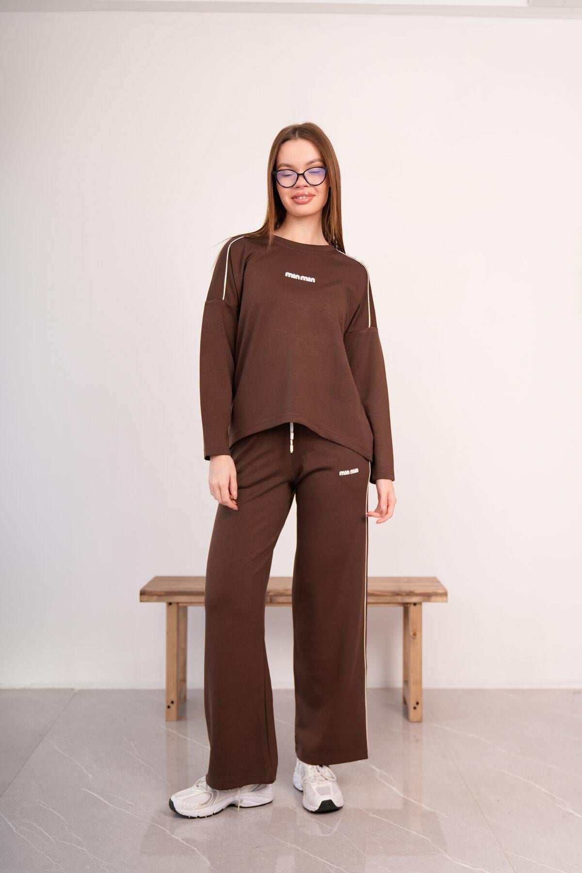 Kadın Modal Kumaş Oversize Rahat İkili Takım – Sweat & Wide Leg Alt 25545