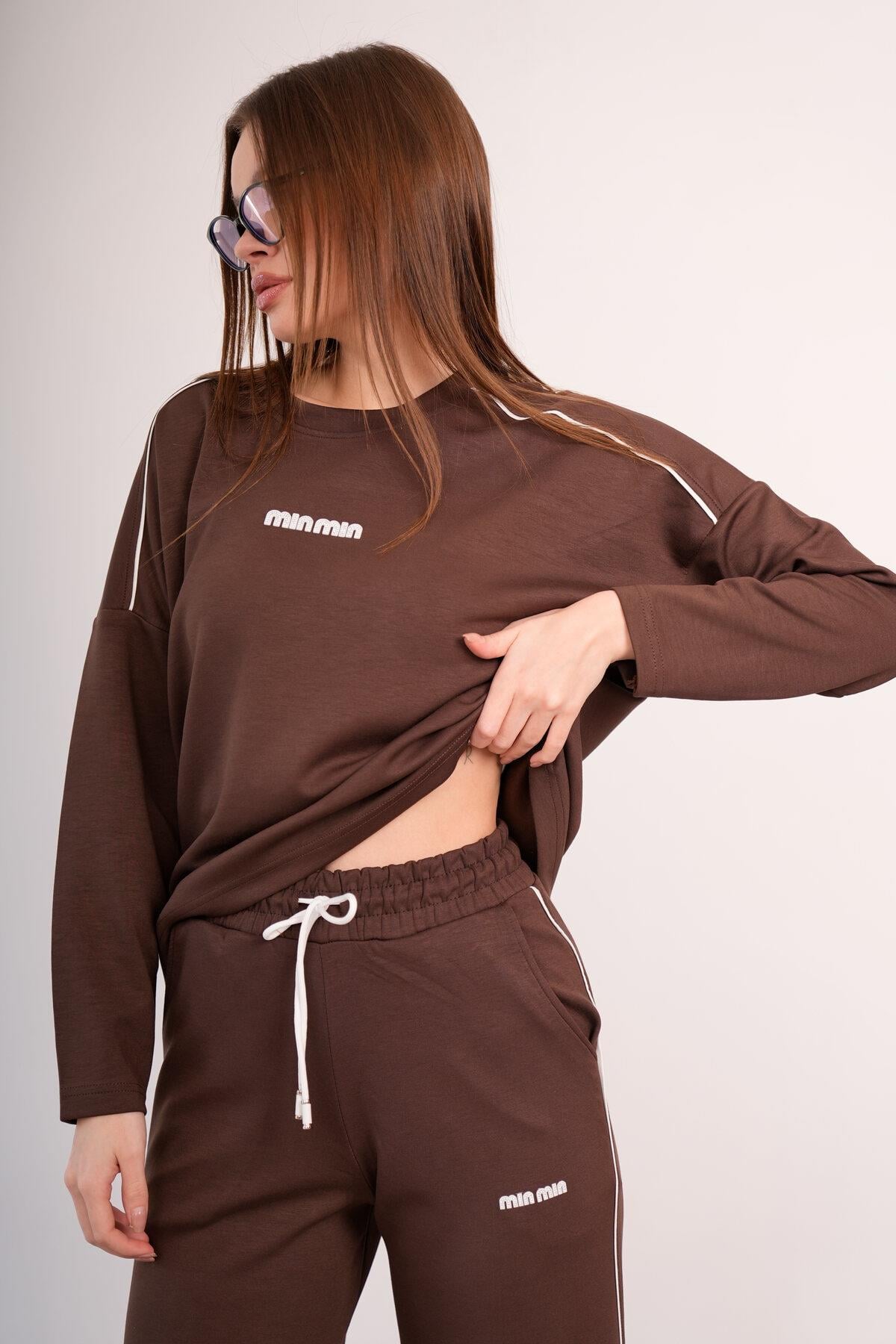 Kadın Modal Kumaş Oversize Rahat İkili Takım – Sweat & Wide Leg Alt 25545