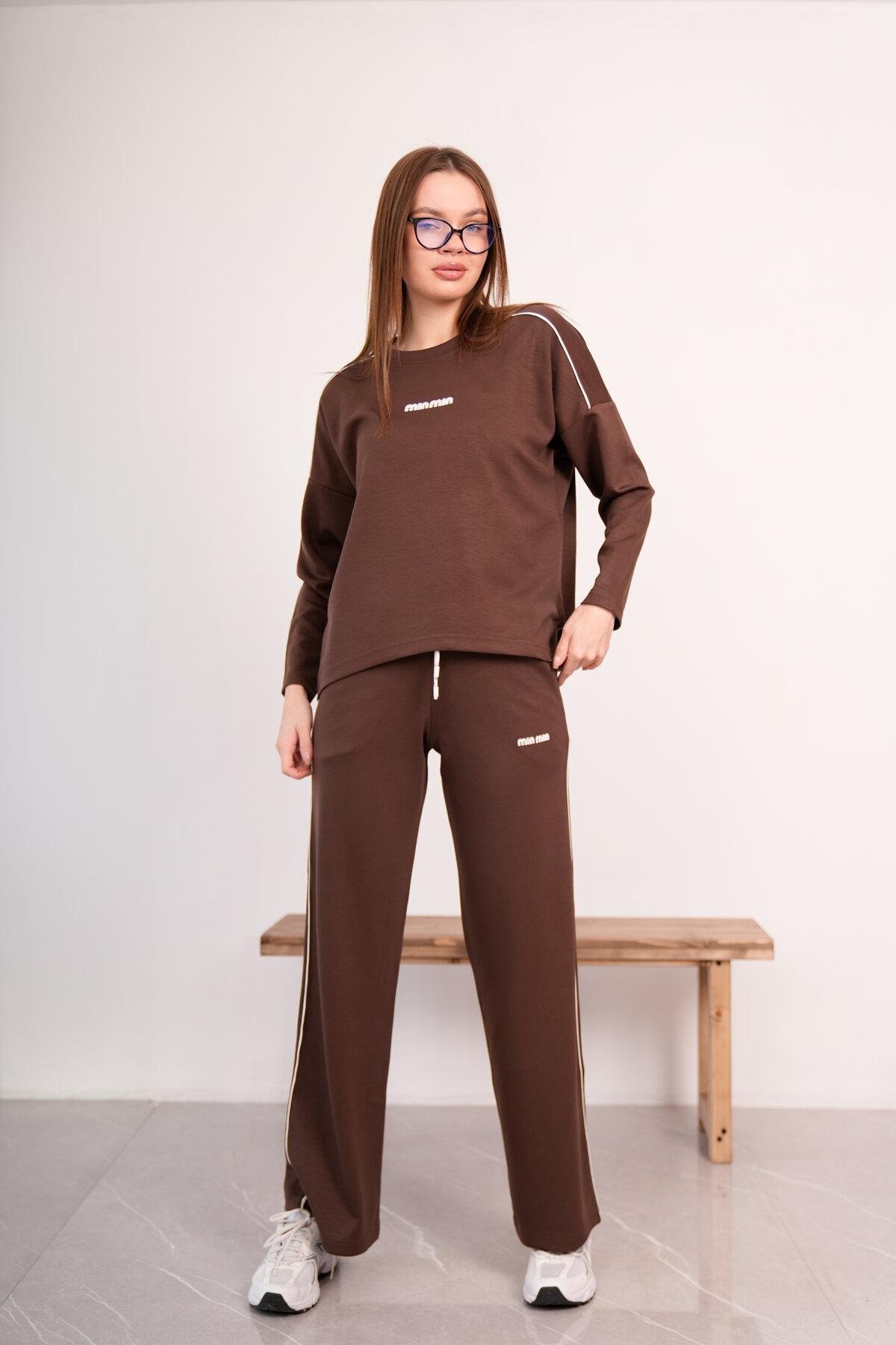 Kadın Modal Kumaş Oversize Rahat İkili Takım – Sweat & Wide Leg Alt 25545