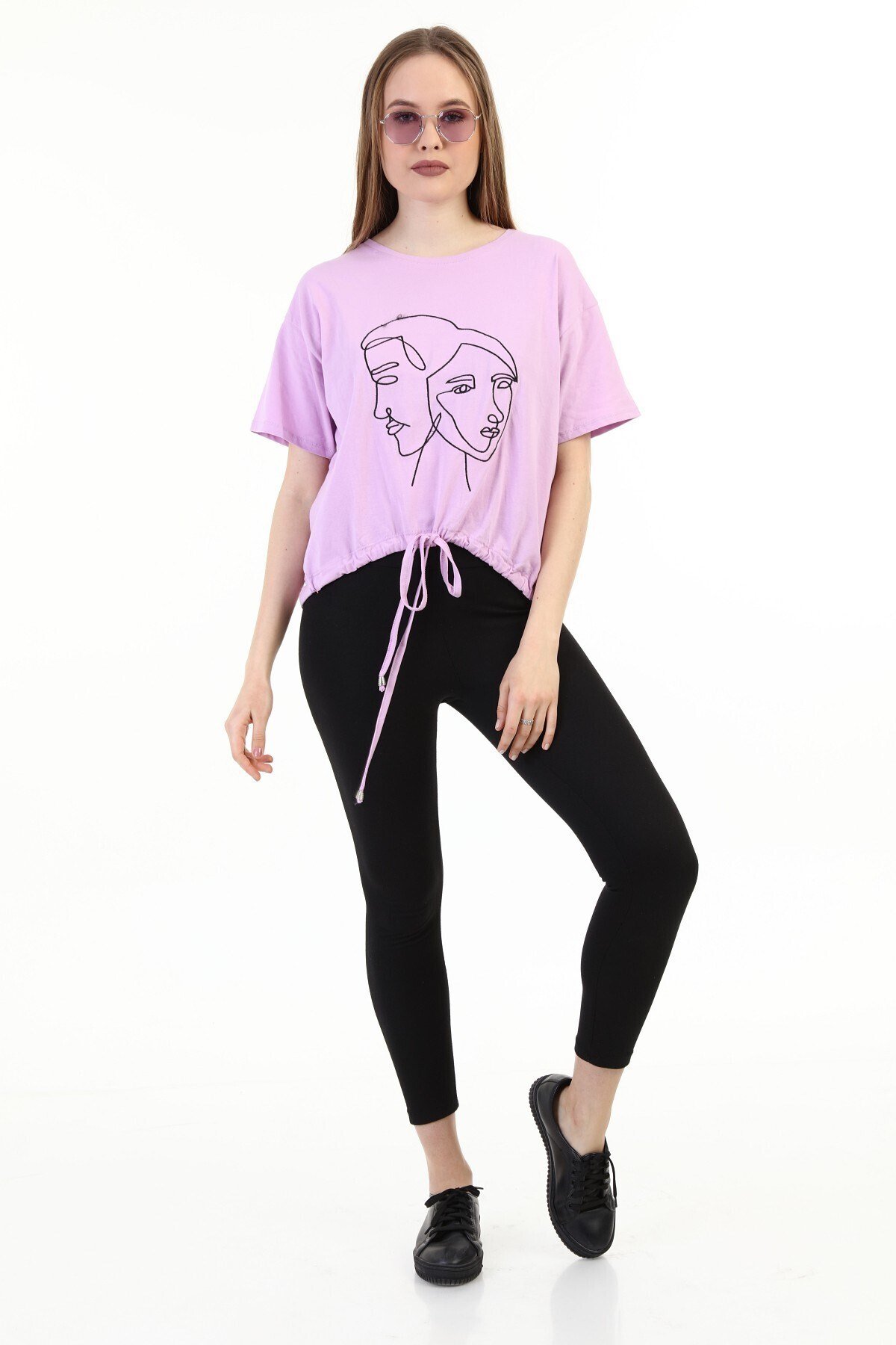 Kadın Nakışlı Lila T-shirt 20085