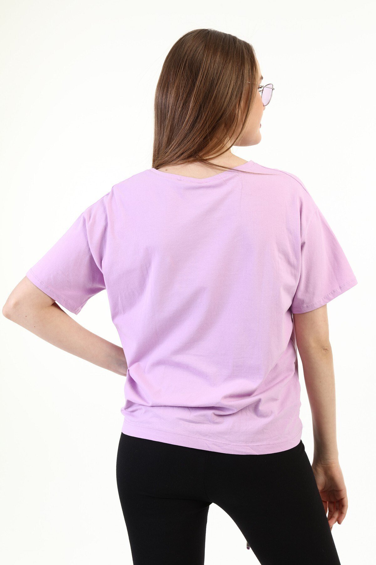 Kadın Nakışlı Lila T-shirt 20085