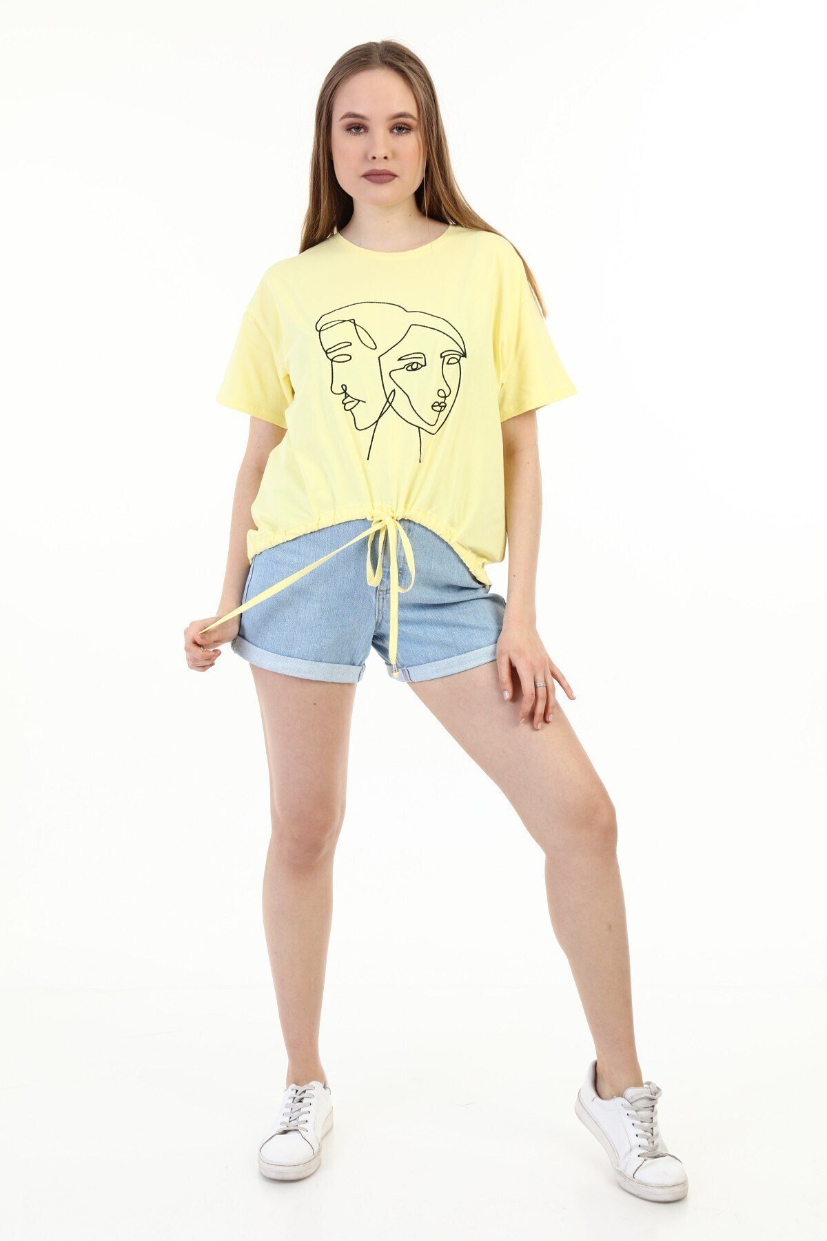 Kadın Nakışlı Sarı T-shirt 20085