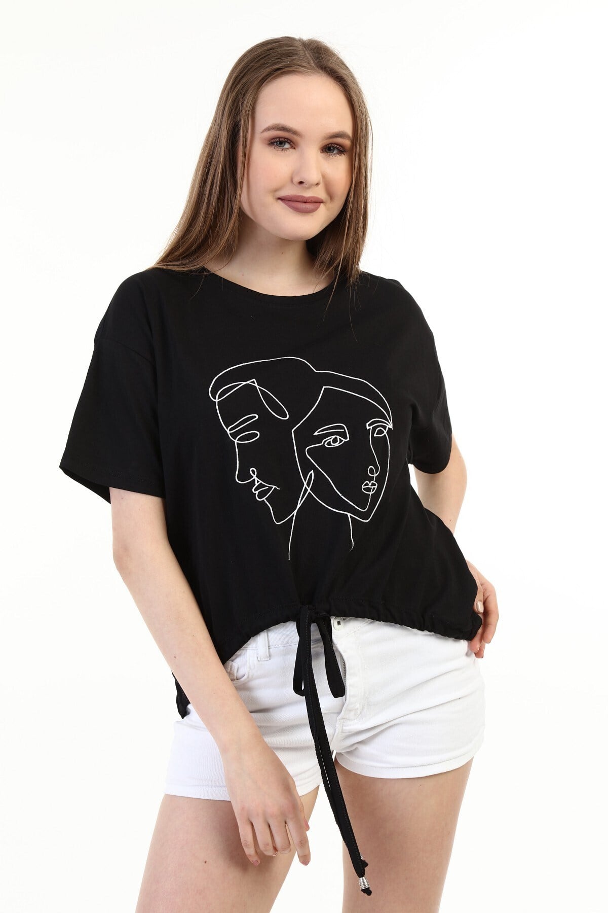 Kadın Nakışlı Siyah T-shirt 20085