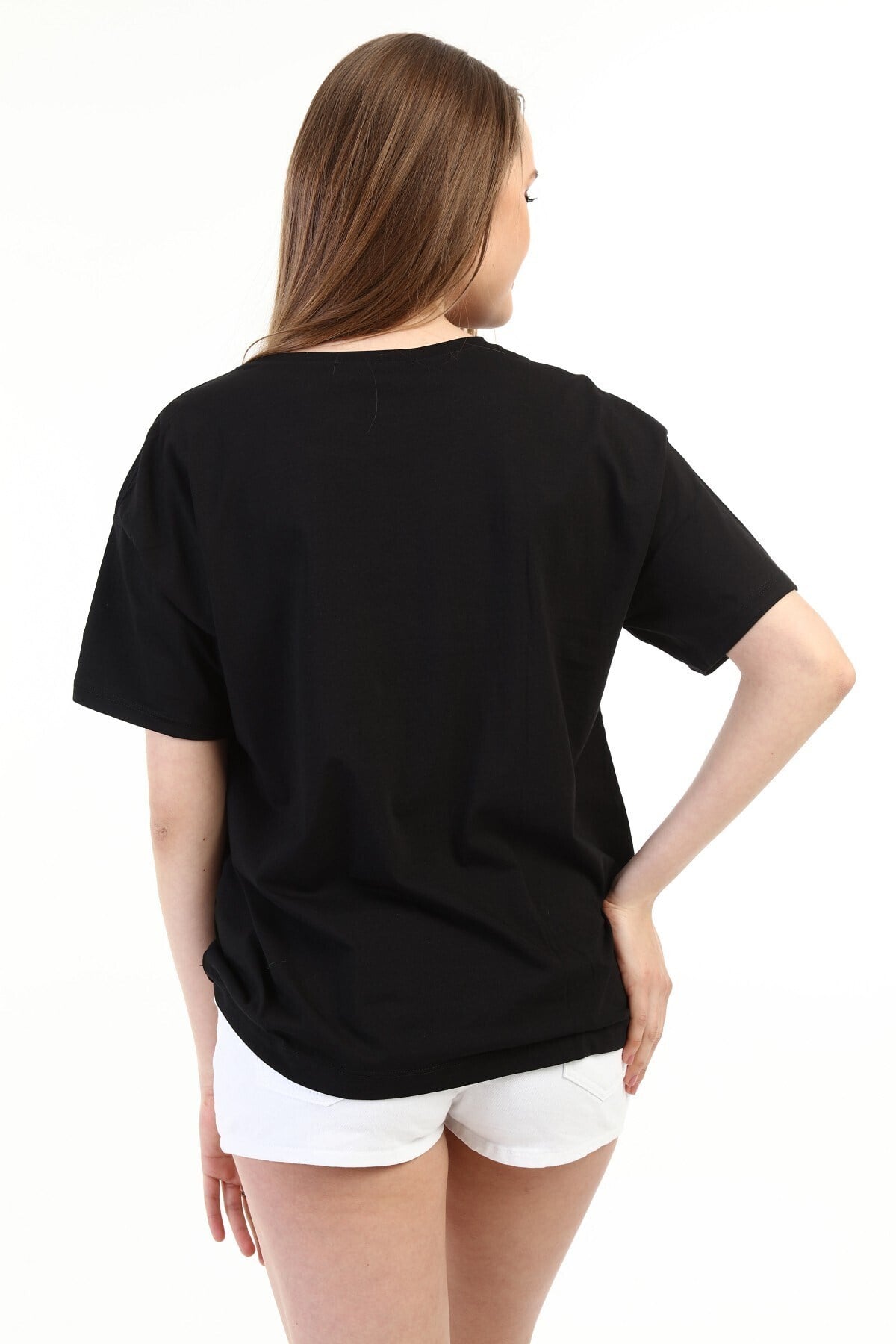 Kadın Nakışlı Siyah T-shirt 20085
