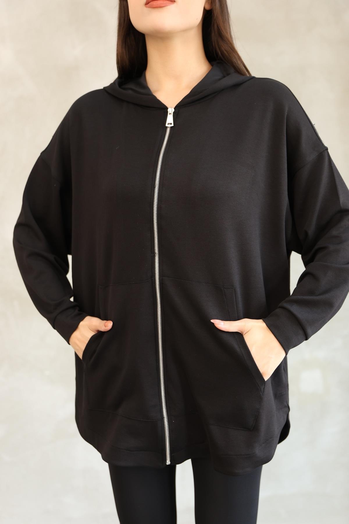 Kadın Oversize Fermuarlı Sweatshirt 25518