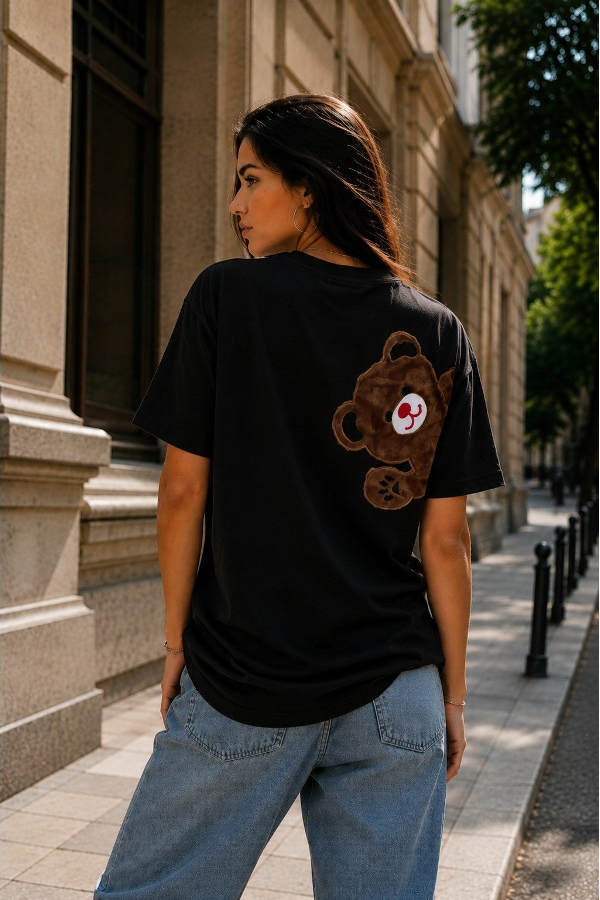 Kadın Oversize Nakışlı Pamuklu Tişort