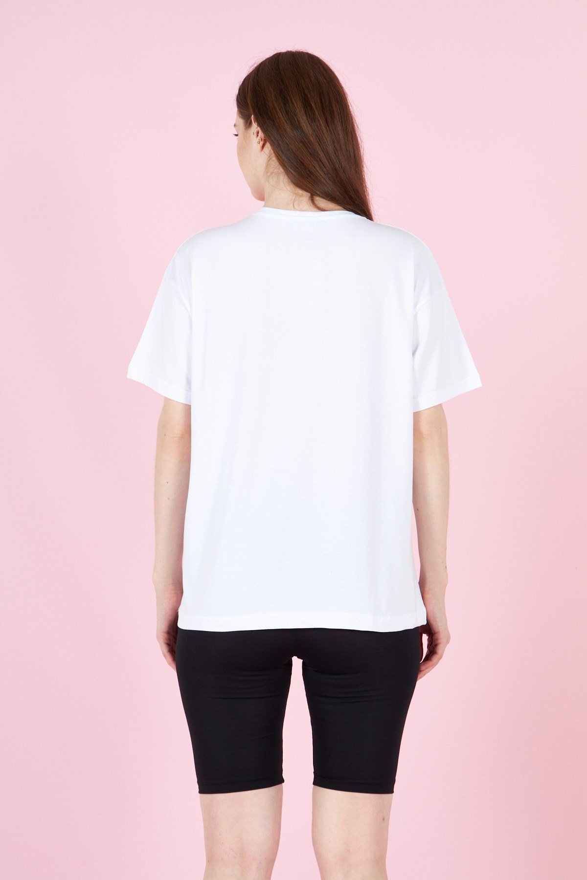 Kadın Oversize Tişort Ve Taytlı Spor Takım Pamuklu 23008-1 Siyah